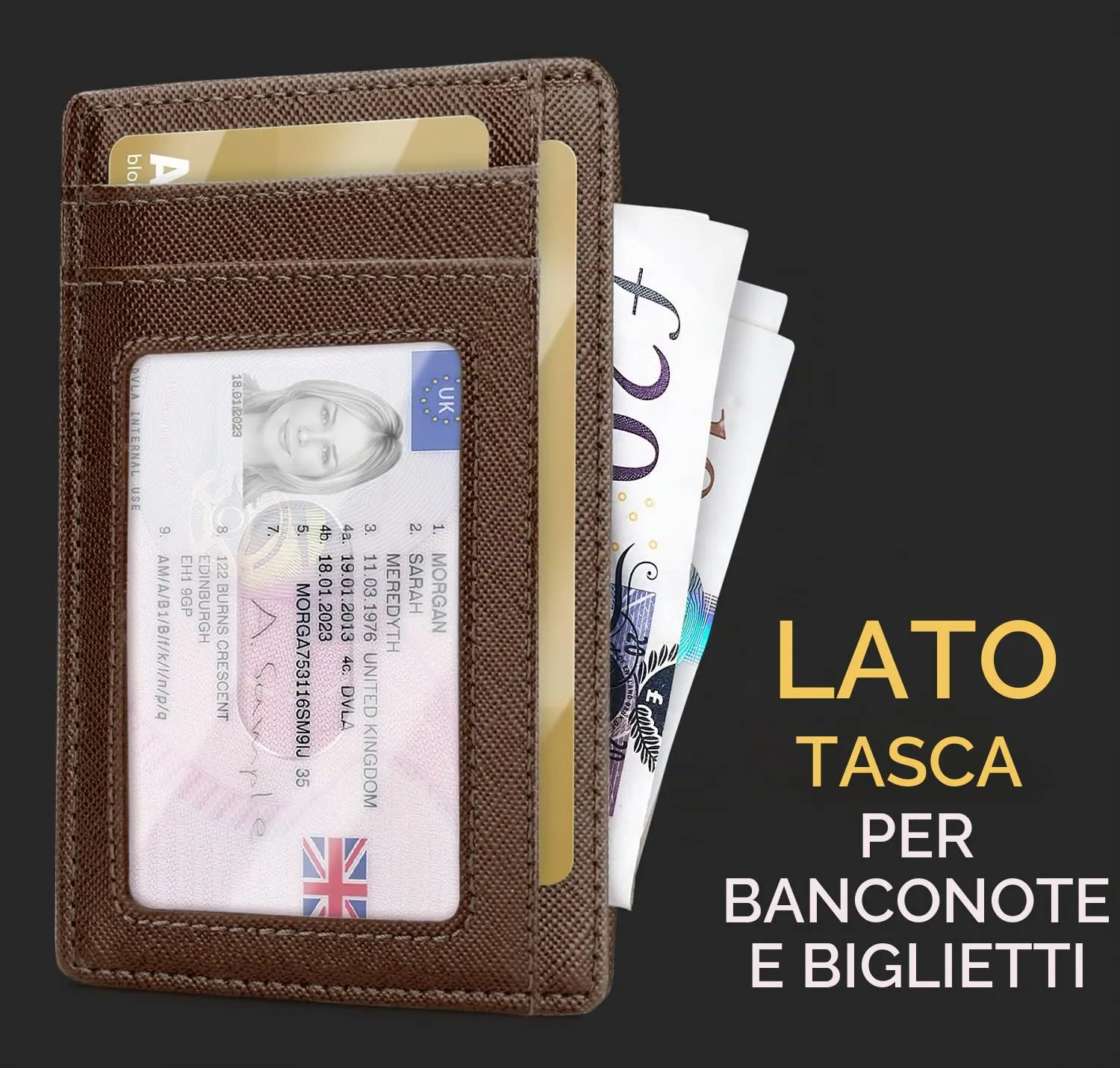 PIRNA Portafoglio Uomo Slim RFID Porta Carte di Credito - Caffè Marrone - immagine 3