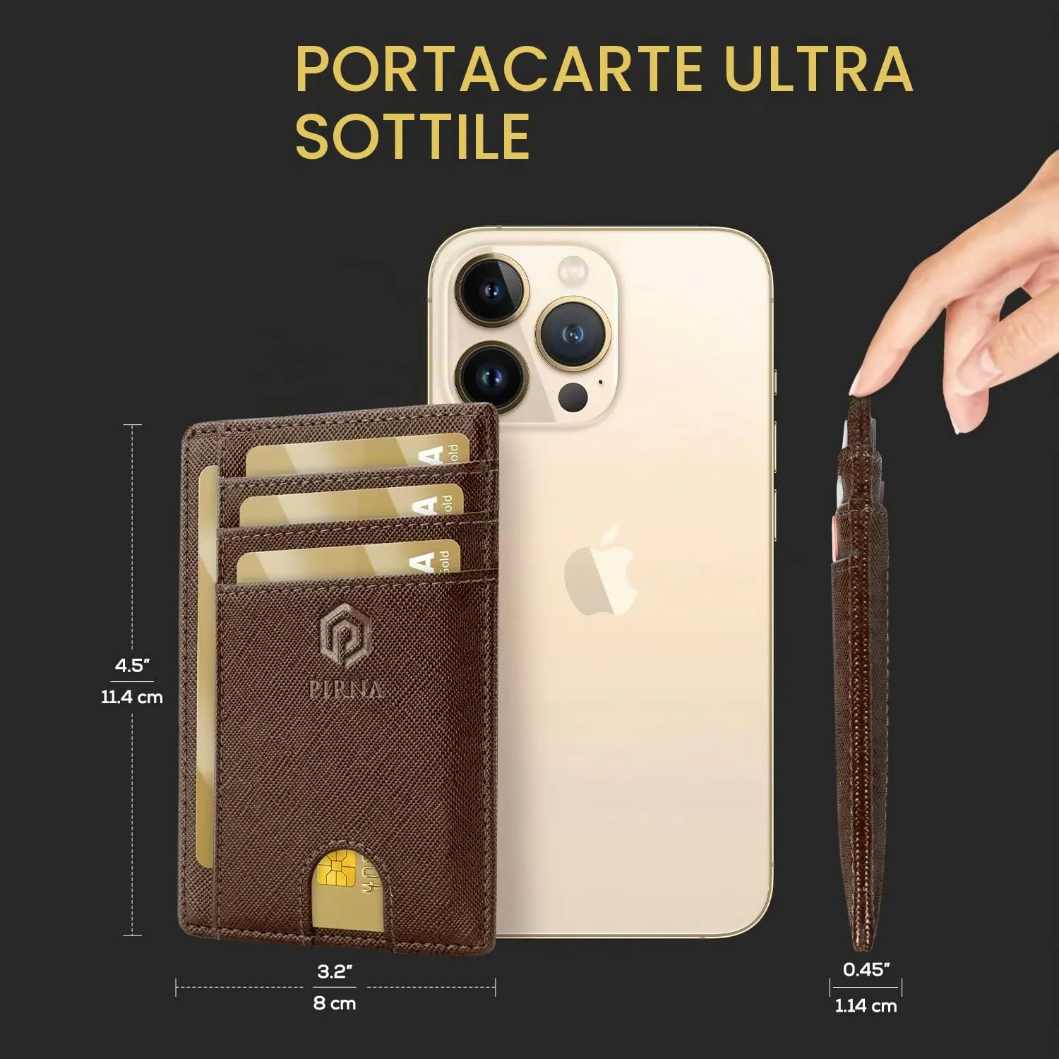 PIRNA Portafoglio Uomo Slim RFID Porta Carte di Credito - Caffè Marrone - immagine 5