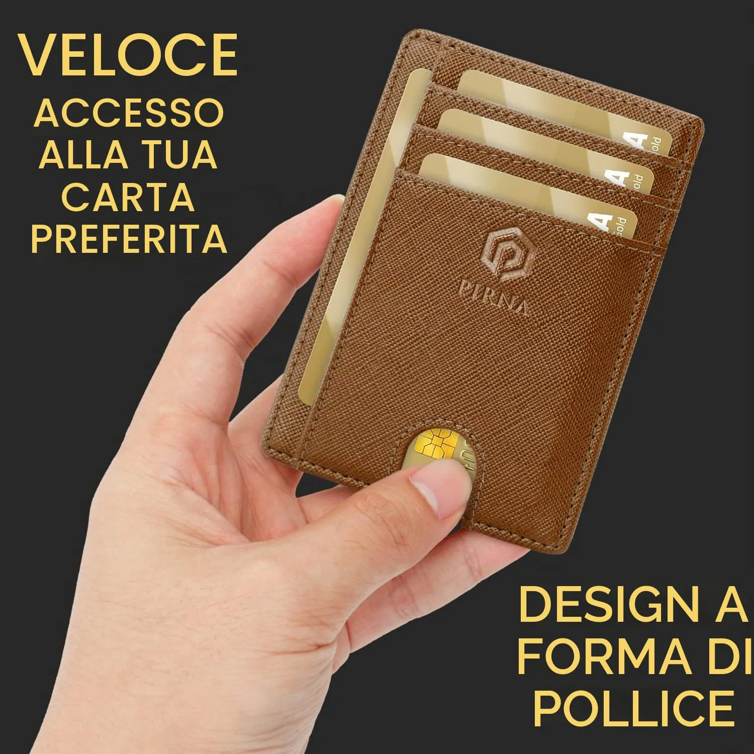 PIRNA Portafoglio Uomo Slim RFID Marrone Caramello - immagine 2