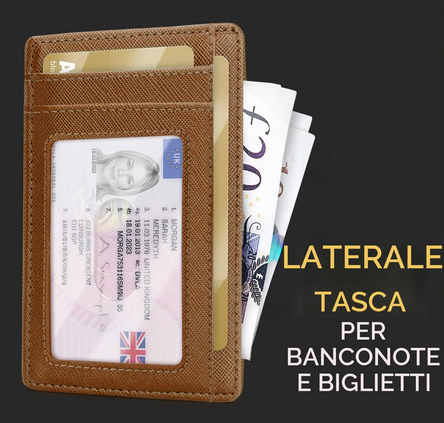 PIRNA Portafoglio Uomo Slim RFID Marrone Caramello - immagine 3