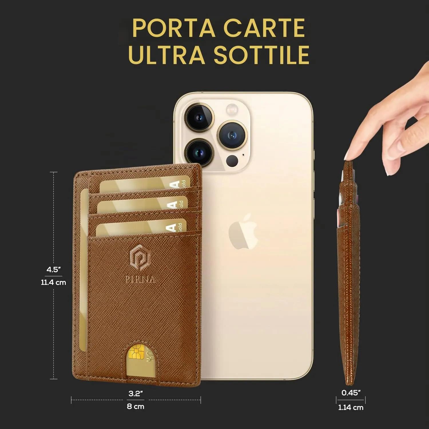 PIRNA Portafoglio Uomo Slim RFID Marrone Caramello - immagine 5
