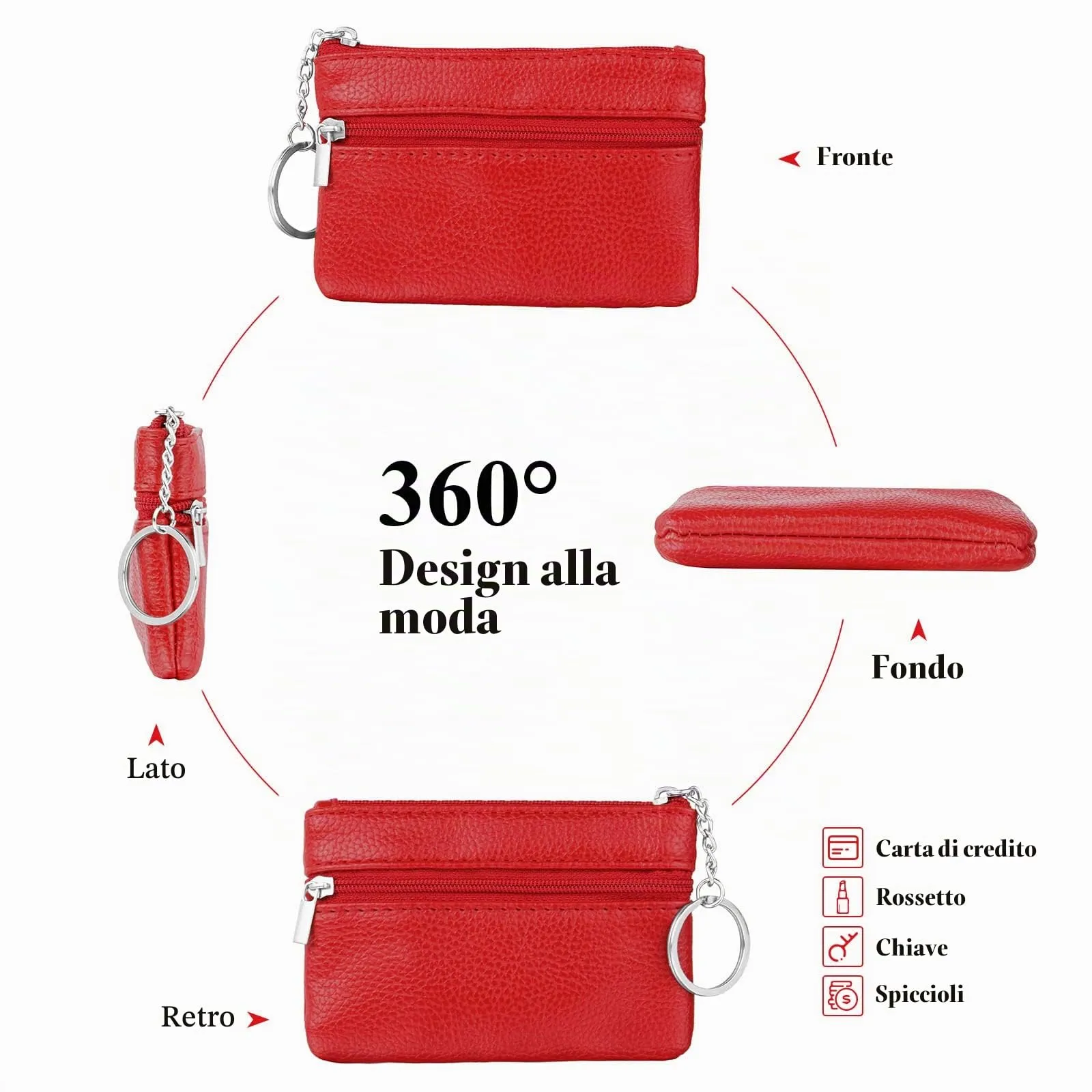 Aucuu Portafoglio in Pelle Donna, Mini Portamonete con Portachiavi - immagine 5