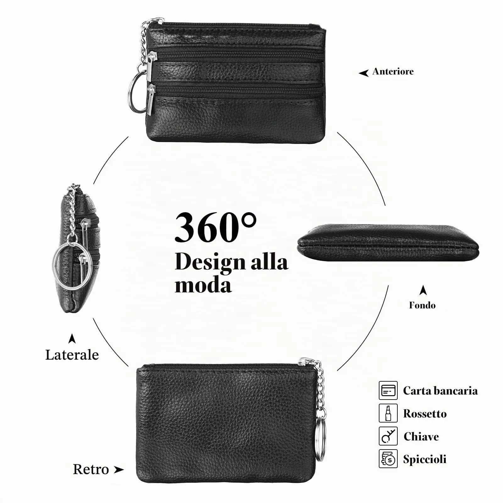 Aucuu Portafoglio in Pelle Donna Mini con Portamonete e Portachiavi - immagine 3