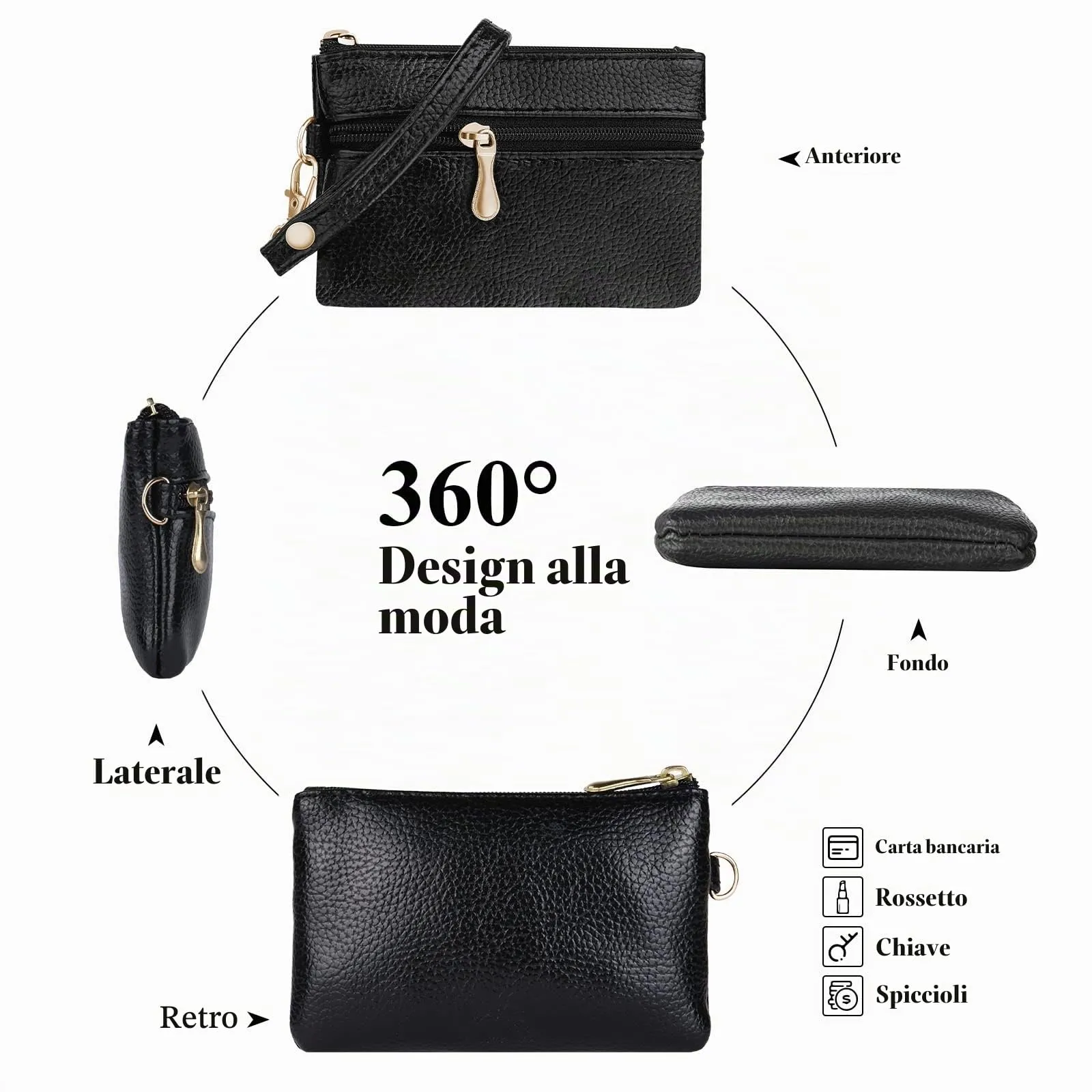 Aucuu Portafoglio in Pelle Donna Mini Portamonete con Portachiavi - immagine 3