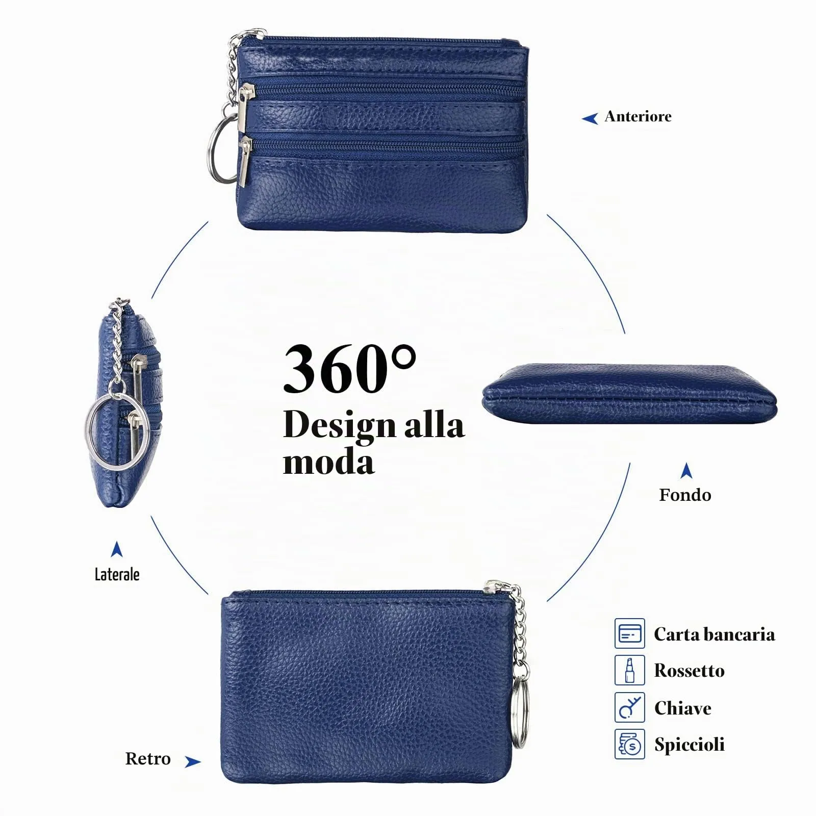 Aucuu Portafoglio in Pelle Donna, Mini Portamonete con Portachiavi - immagine 3