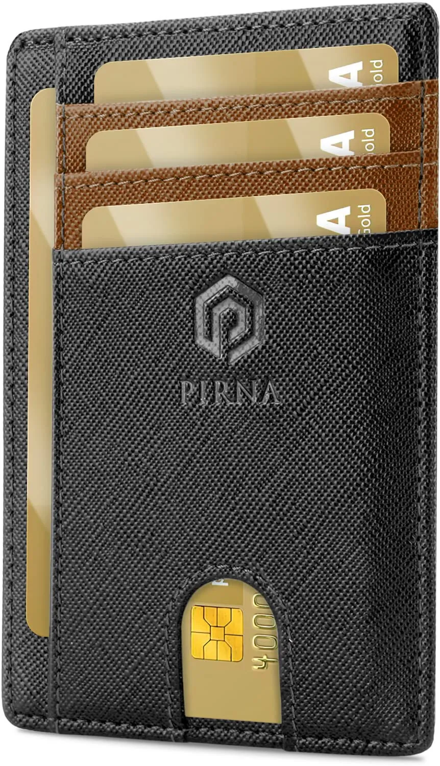 PIRNA Portafoglio Uomo Slim RFID Porta Carte di Credito - Nero/Marrone - immagine 1