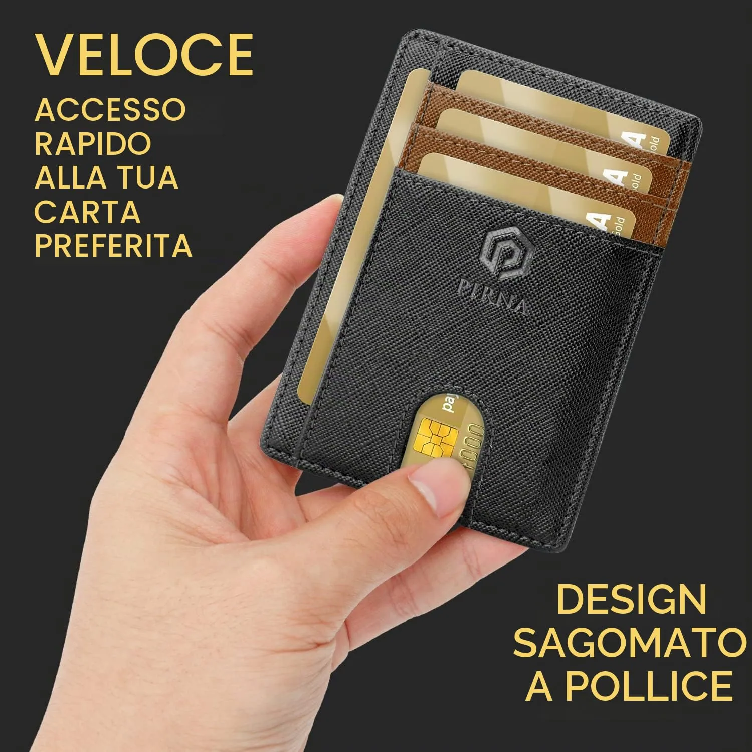PIRNA Portafoglio Uomo Slim RFID Porta Carte di Credito - Nero/Marrone - immagine 2