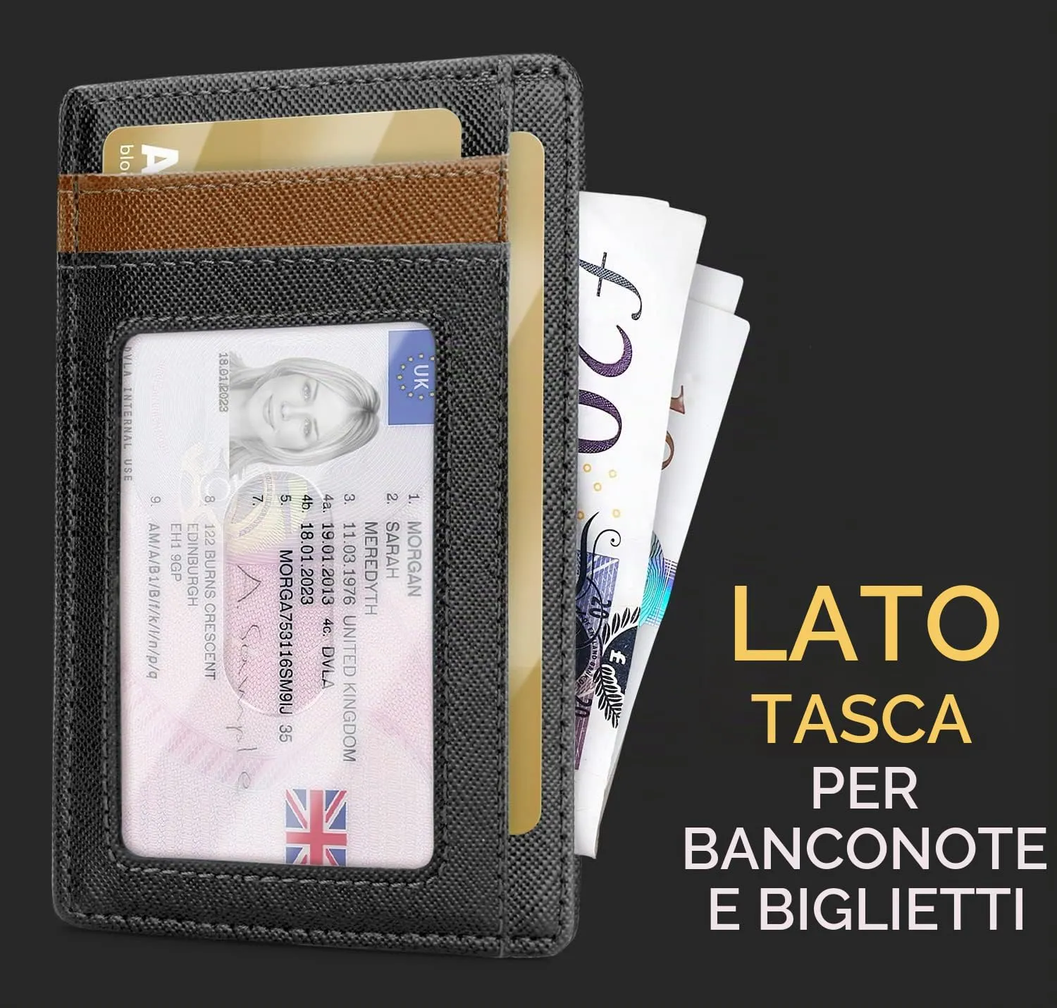 PIRNA Portafoglio Uomo Slim RFID Porta Carte di Credito - Nero/Marrone - immagine 3