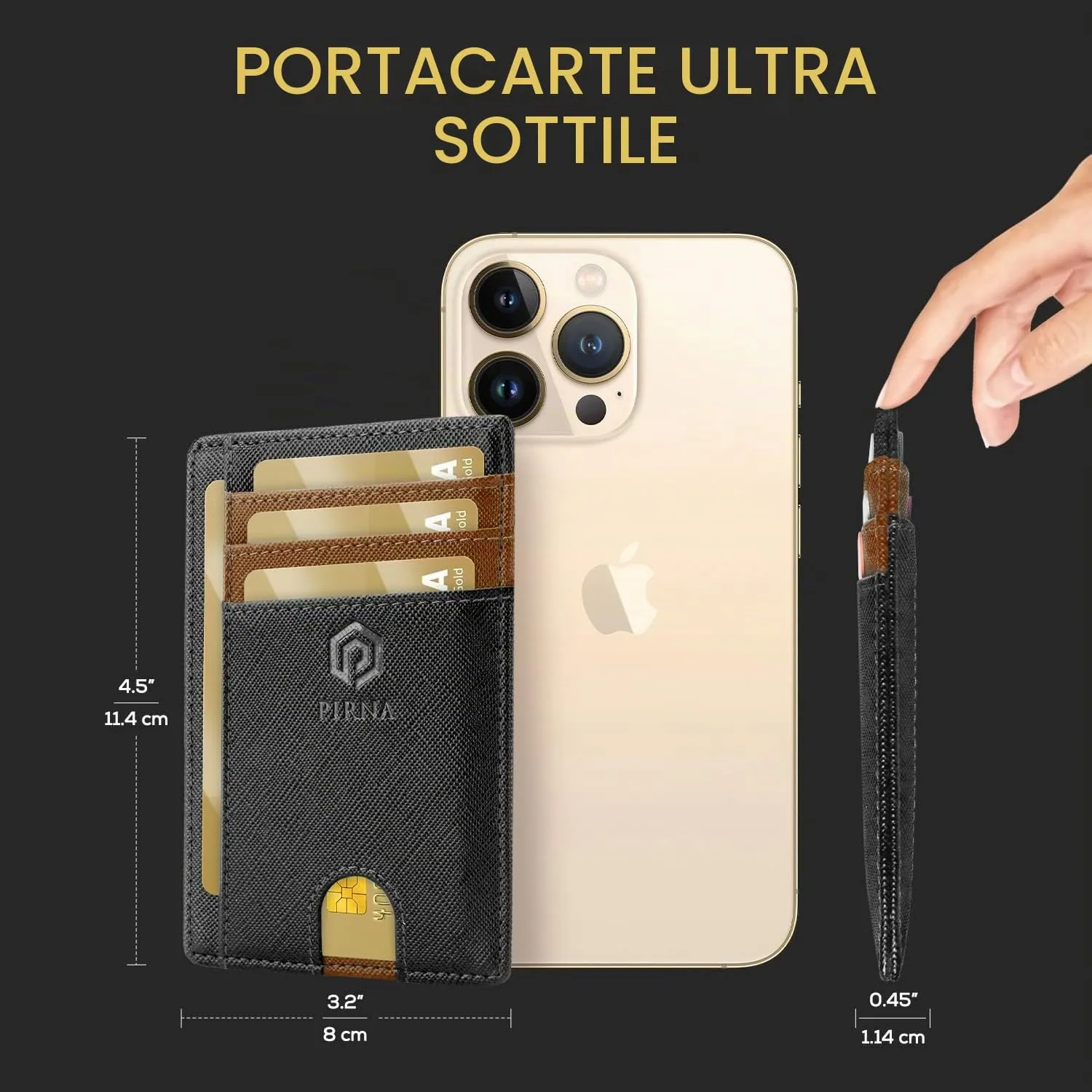 PIRNA Portafoglio Uomo Slim RFID Porta Carte di Credito - Nero/Marrone - immagine 5
