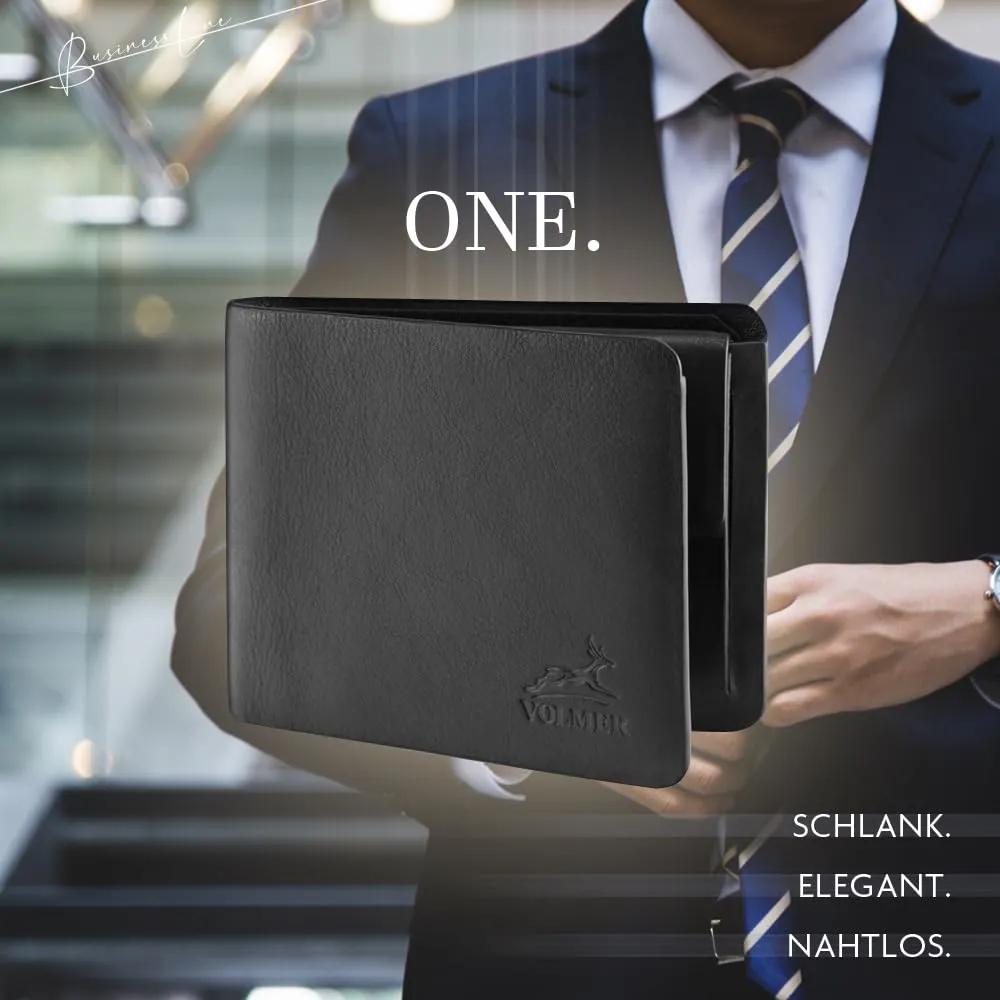 Fa.Volmer Portafoglio in pelle da uomo Business ONE, Senza cuciture, Protezione RFID, Nero - immagine 2