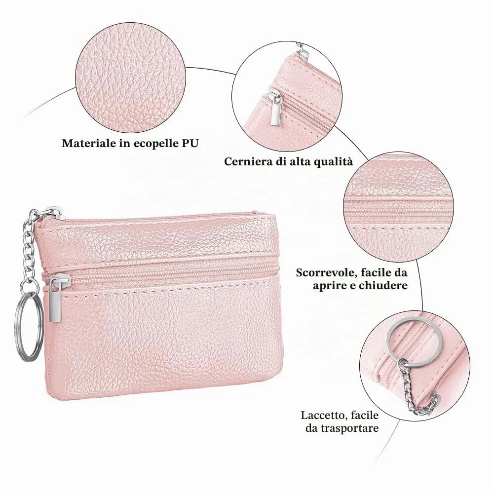 Aucuu Portafoglio in Pelle Donna, Mini Portamonete con Portachiavi - immagine 3
