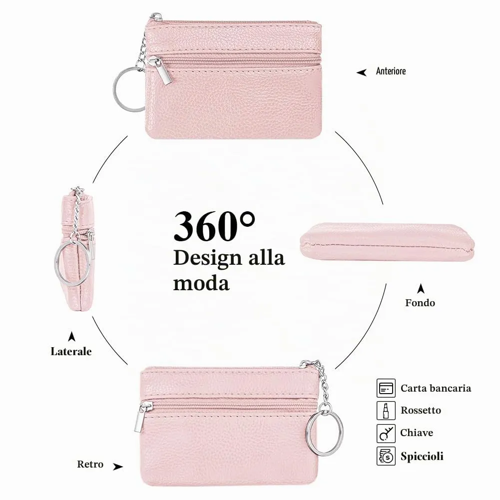 Aucuu Portafoglio in Pelle Donna, Mini Portamonete con Portachiavi - immagine 4