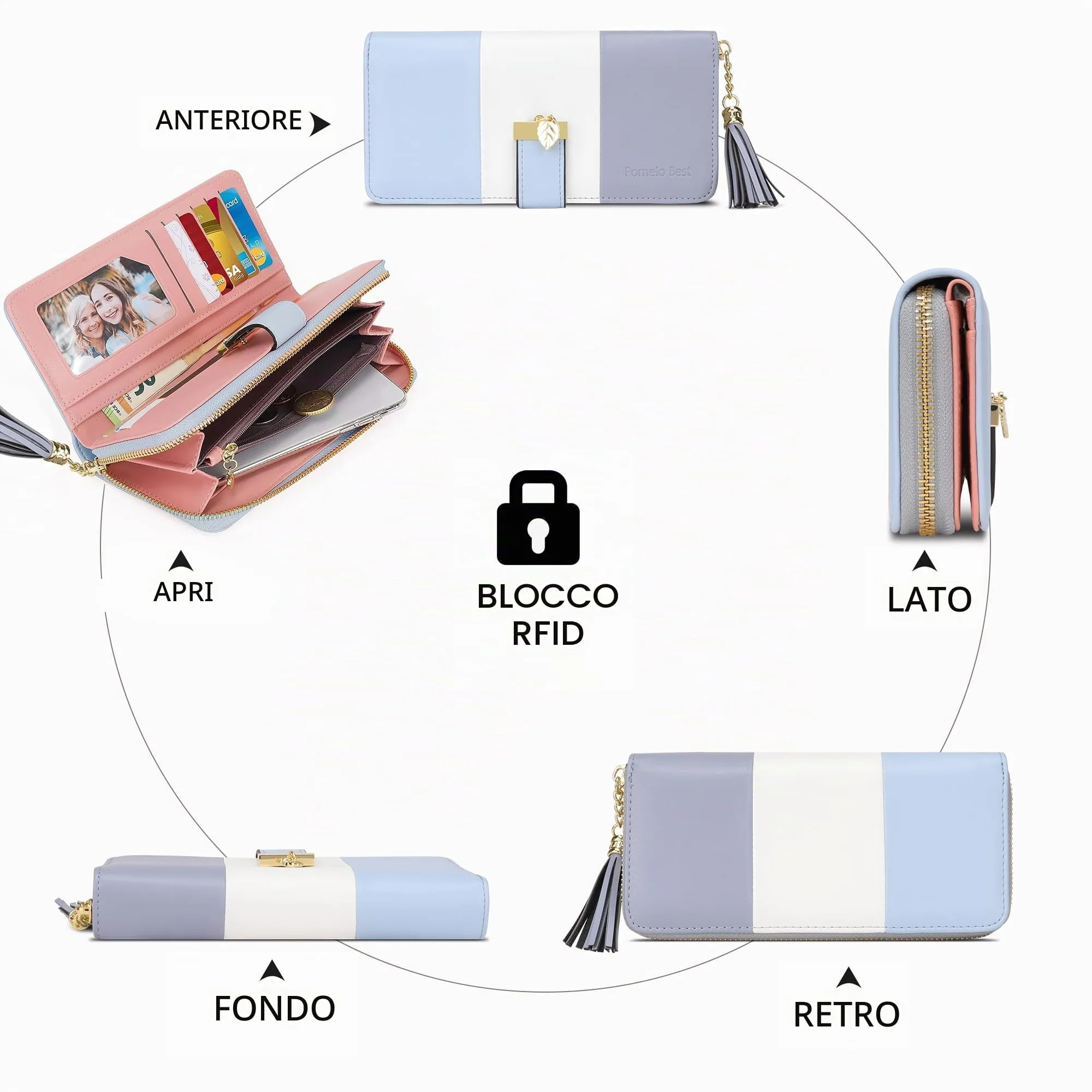 Pomelo Best Portafoglio Donna Lungo con Cerniera e Portamonete, RFID, Pelle Sintetica, Viola Azul - immagine 4