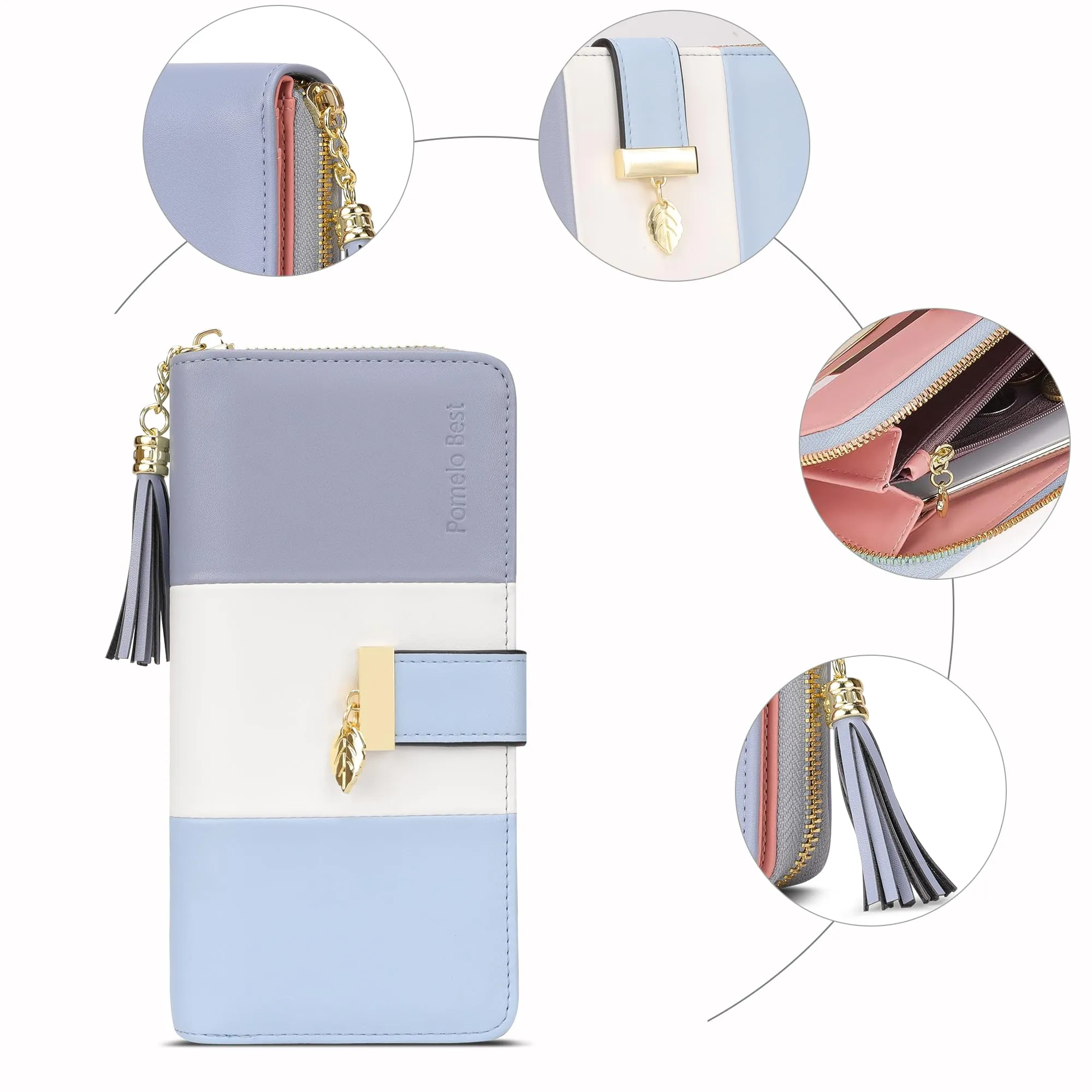 Pomelo Best Portafoglio Donna Lungo con Cerniera e Portamonete, RFID, Pelle Sintetica, Viola Azul - immagine 5