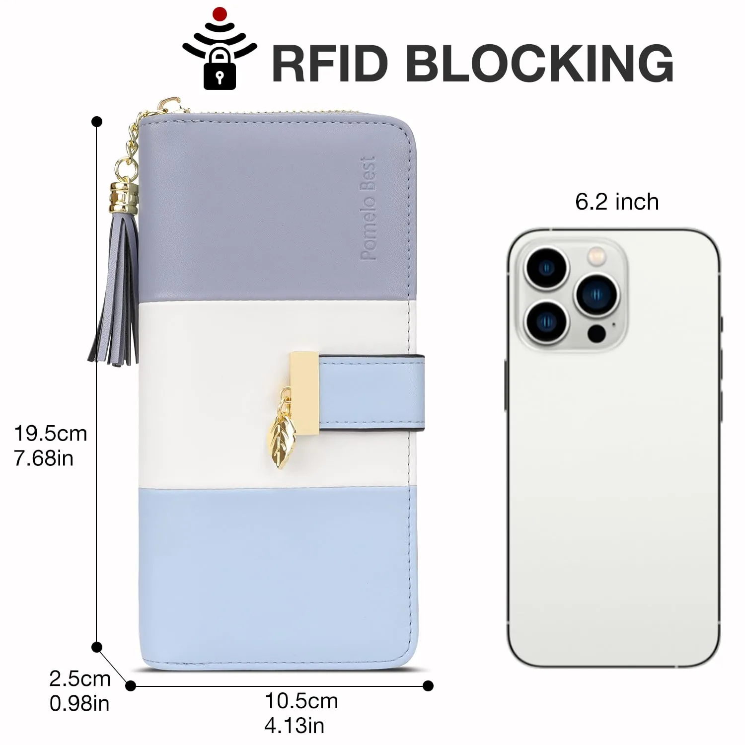 Pomelo Best Portafoglio Donna Lungo con Cerniera e Portamonete, RFID, Pelle Sintetica, Viola Azul - immagine 7