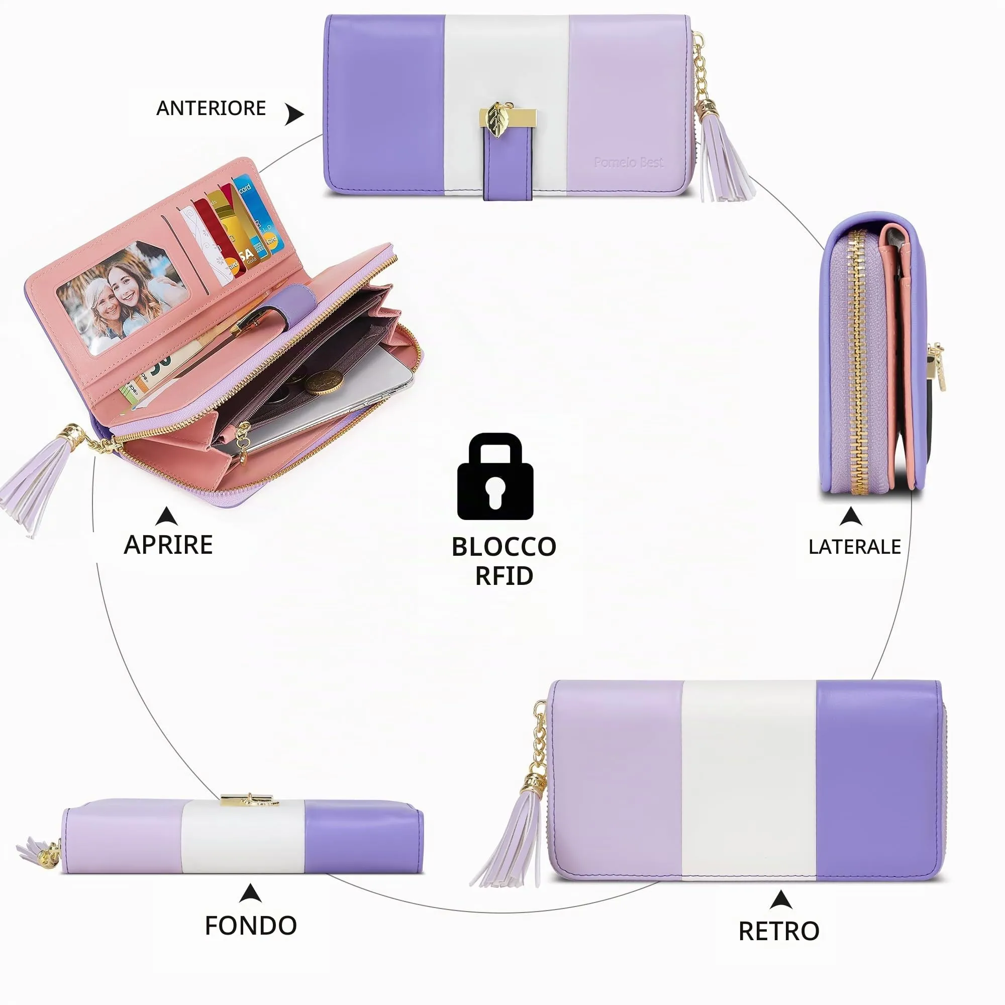 Pomelo Best Portafoglio Donna Lungo con Cerniera e Portamonete, Protezione RFID, Viola - immagine 3
