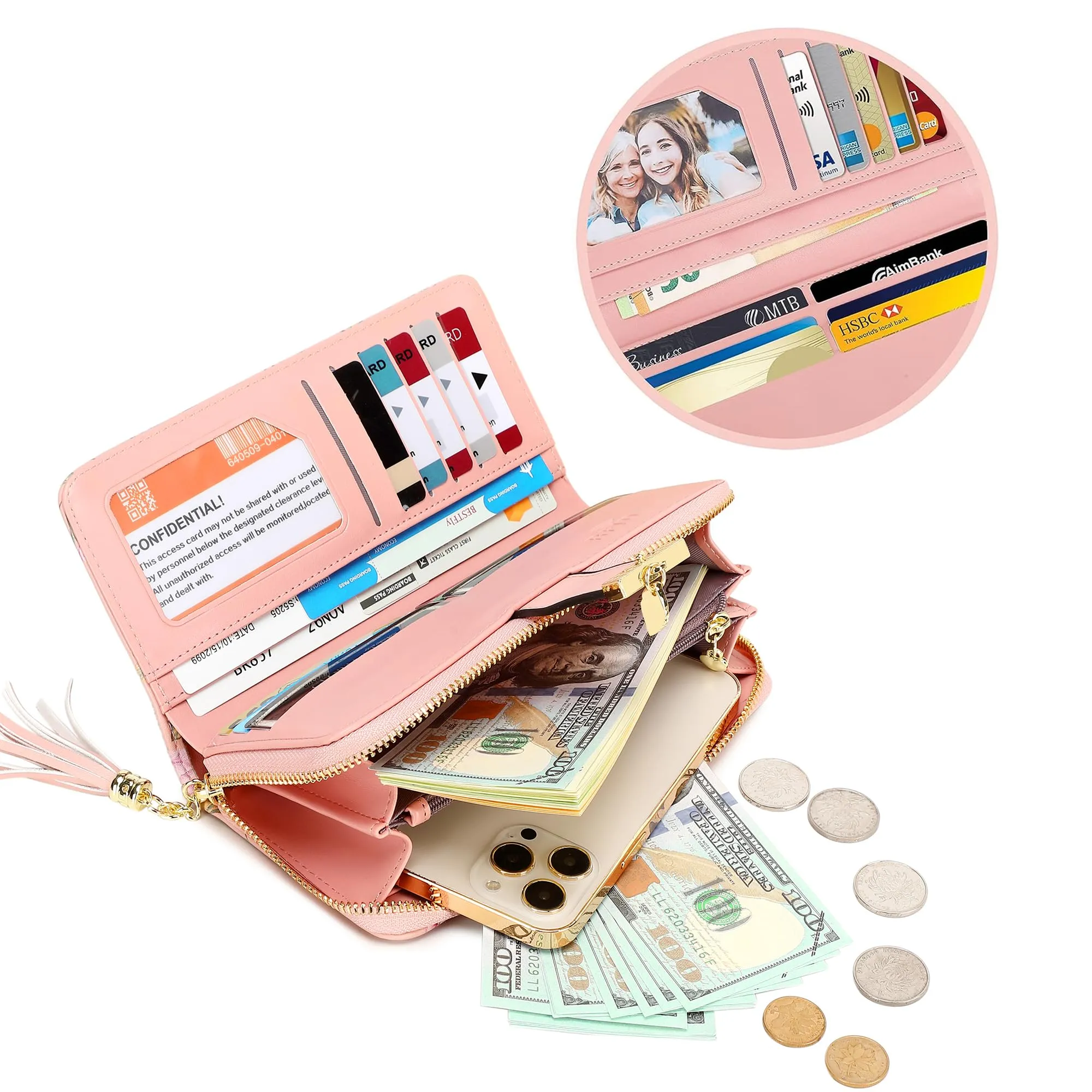 Pomelo Best Portafoglio Donna Lungo con Cerniera e Portamonete, Rosa Vite, Protezione RFID - immagine 2