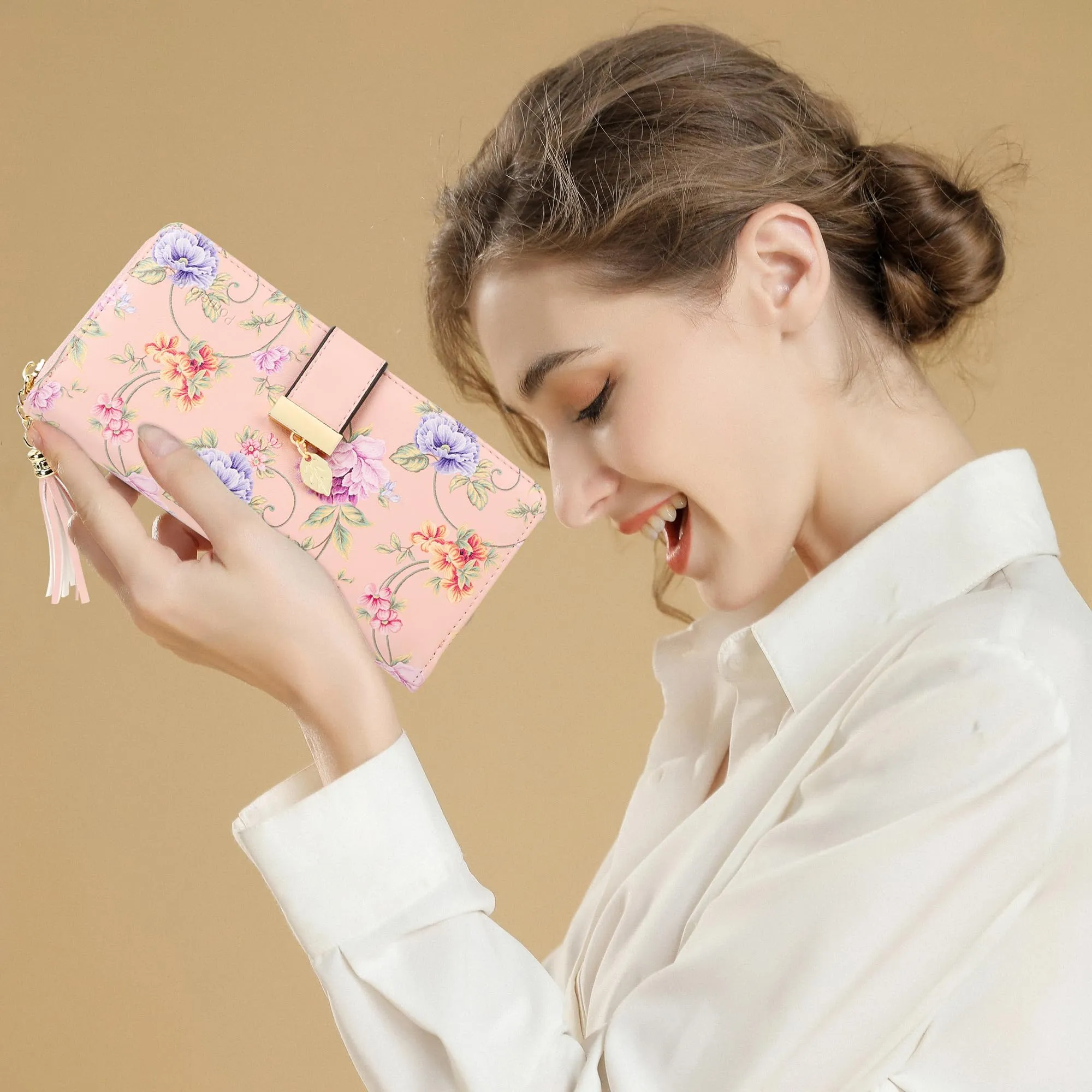 Pomelo Best Portafoglio Donna Lungo con Cerniera e Portamonete, Rosa Vite, Protezione RFID - immagine 6