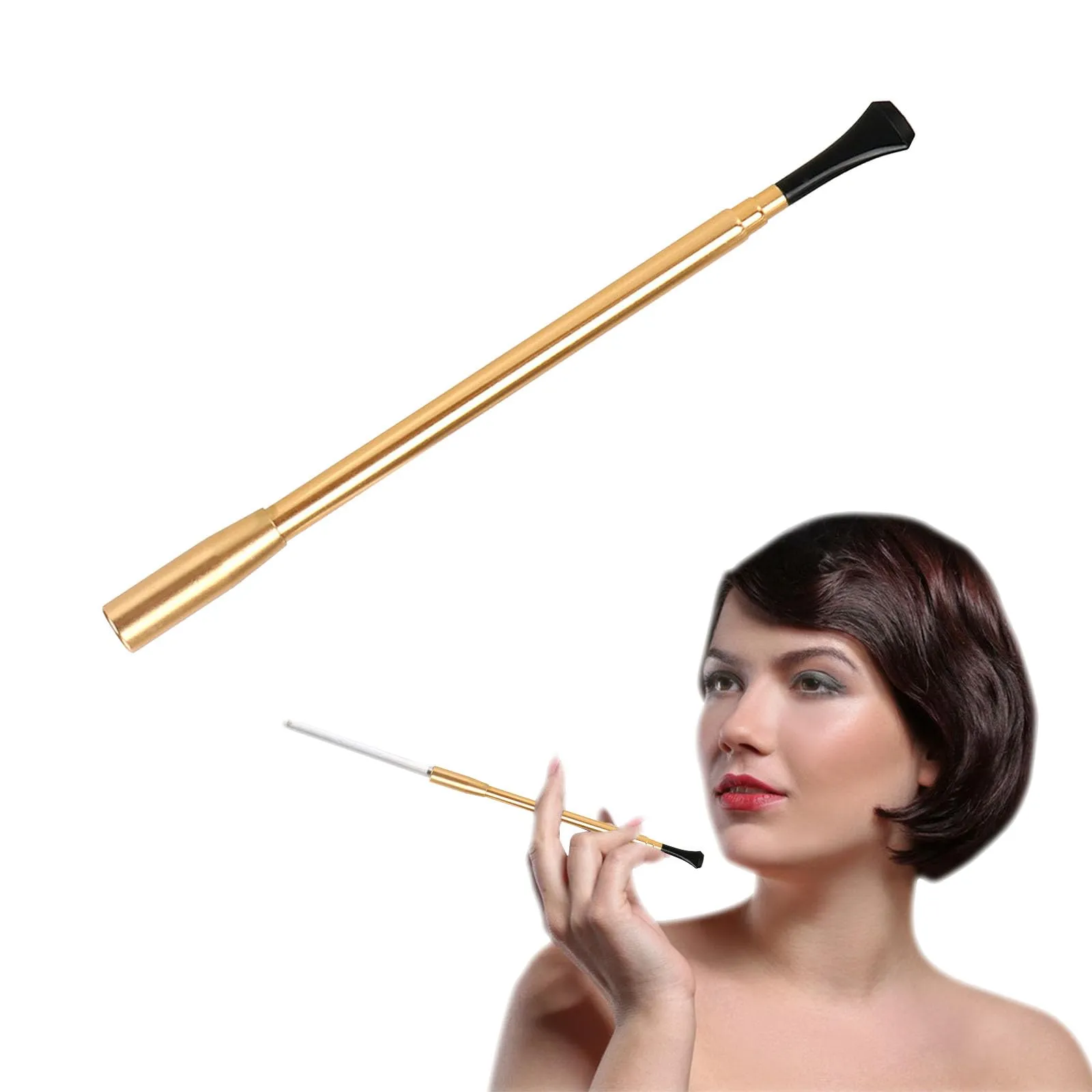 XFYKSTT Bocchino per Sigaretta Estensibile in Metallo, Stile Vintage, Oro - immagine 1