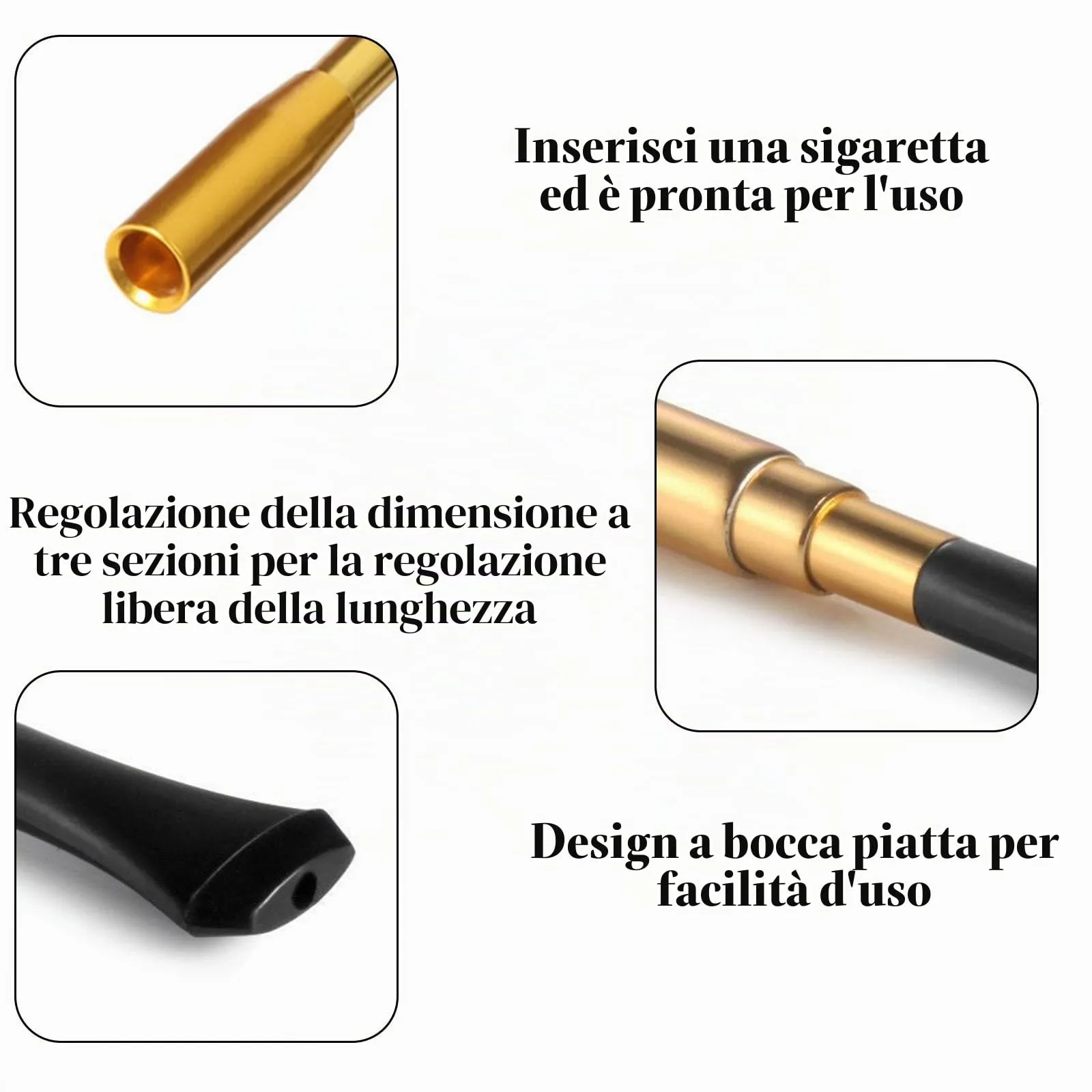 XFYKSTT Bocchino per Sigaretta Estensibile in Metallo, Stile Vintage, Oro - immagine 3