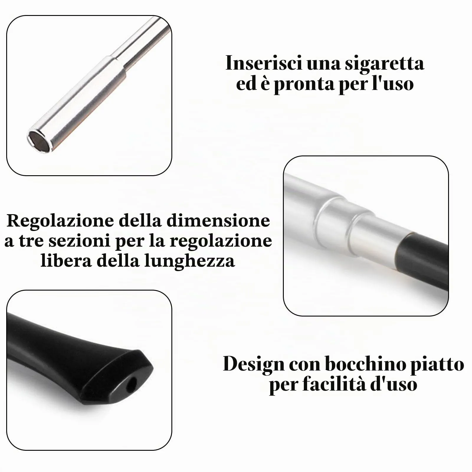 XFYKSTT Bocchino per Sigaretta Allungabile Stile Vintage, Argento - immagine 3