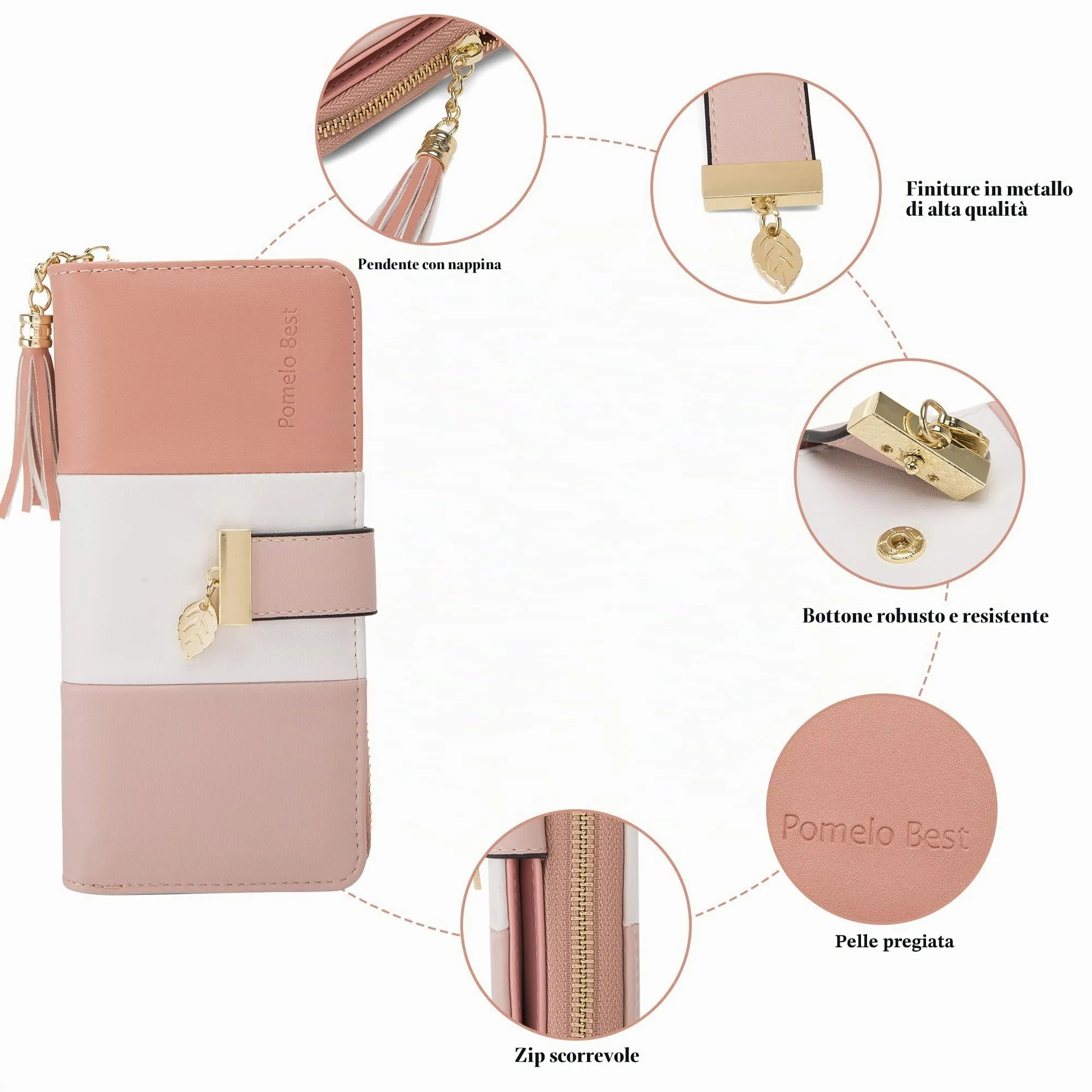 Pomelo Best Portafoglio Donna Lungo con Cerniera e Portamonete, Pelle Sintetica, Protezione RFID, Albicocca Antico - immagine 2