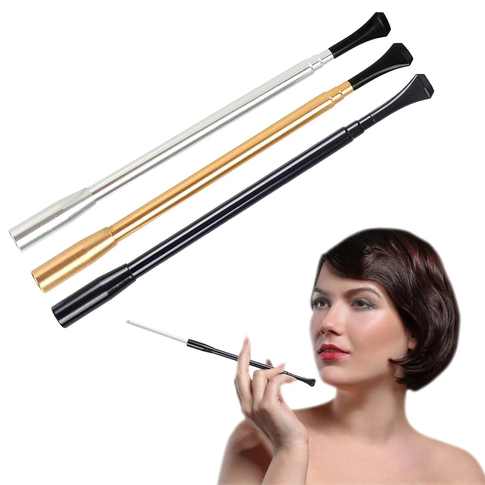 XFYKSTT Bocchino per Sigaretta Allungabile Stile Vintage, 3 Pezzi (Nero, Oro, Argento) - immagine 1