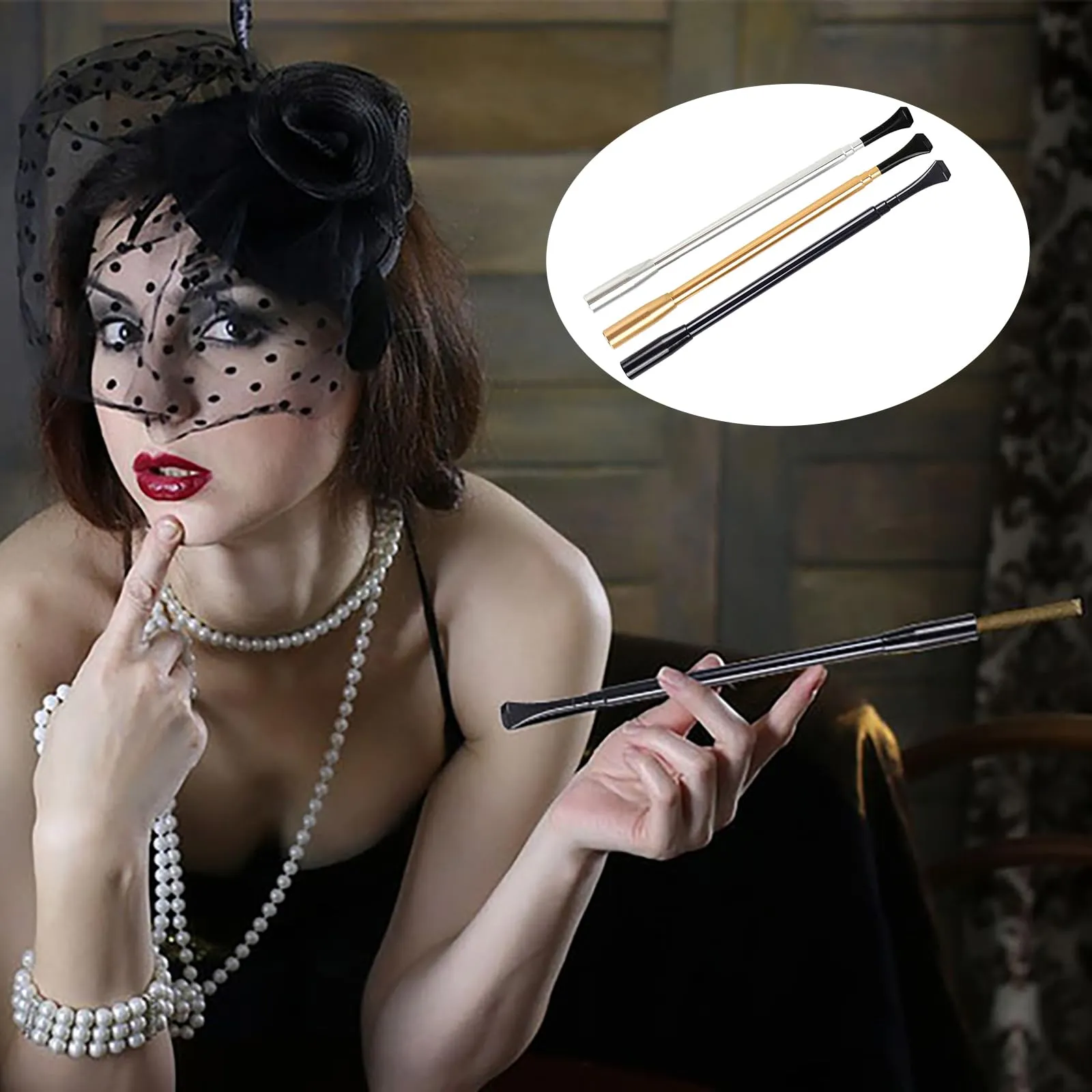 XFYKSTT Bocchino per Sigaretta Allungabile Stile Vintage, 3 Pezzi (Nero, Oro, Argento) - immagine 6