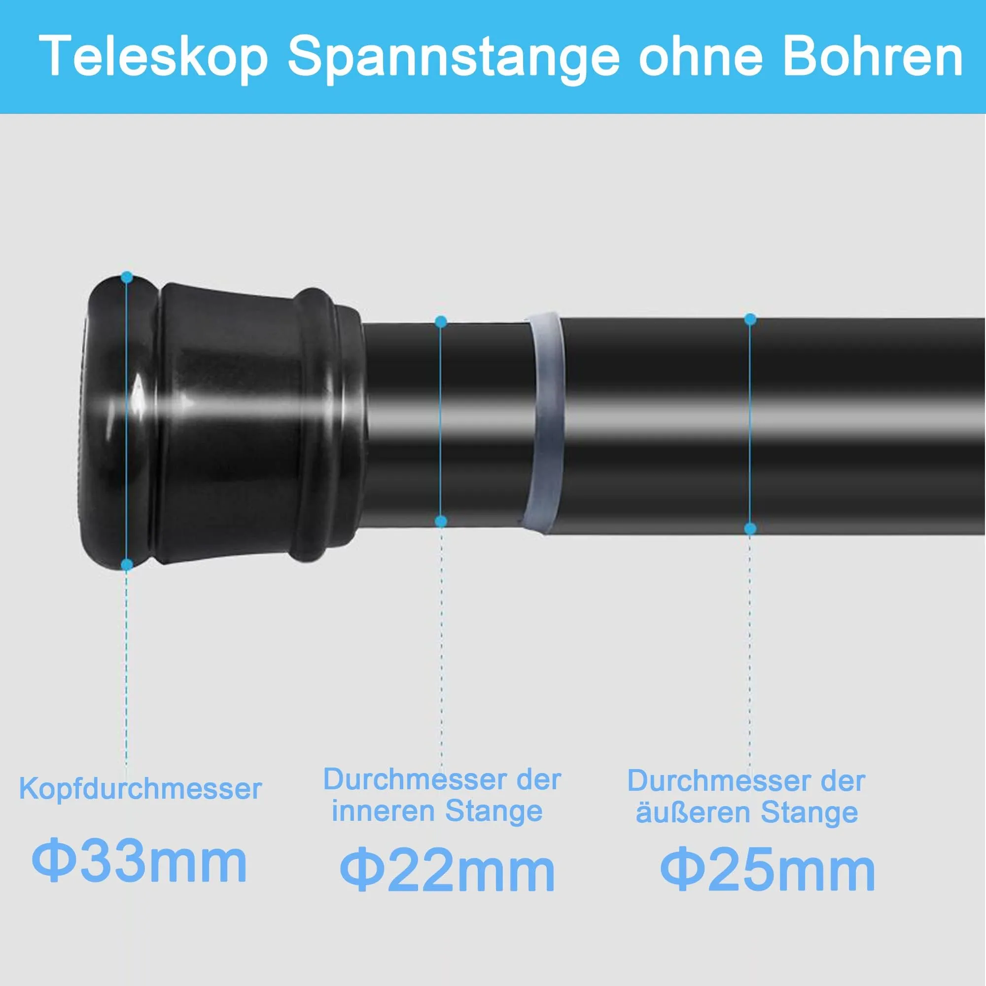 Aiitomg Asta Telescopica per Tenda da Doccia, Nero, 190-360 cm, diametro 32 mm - immagine 6