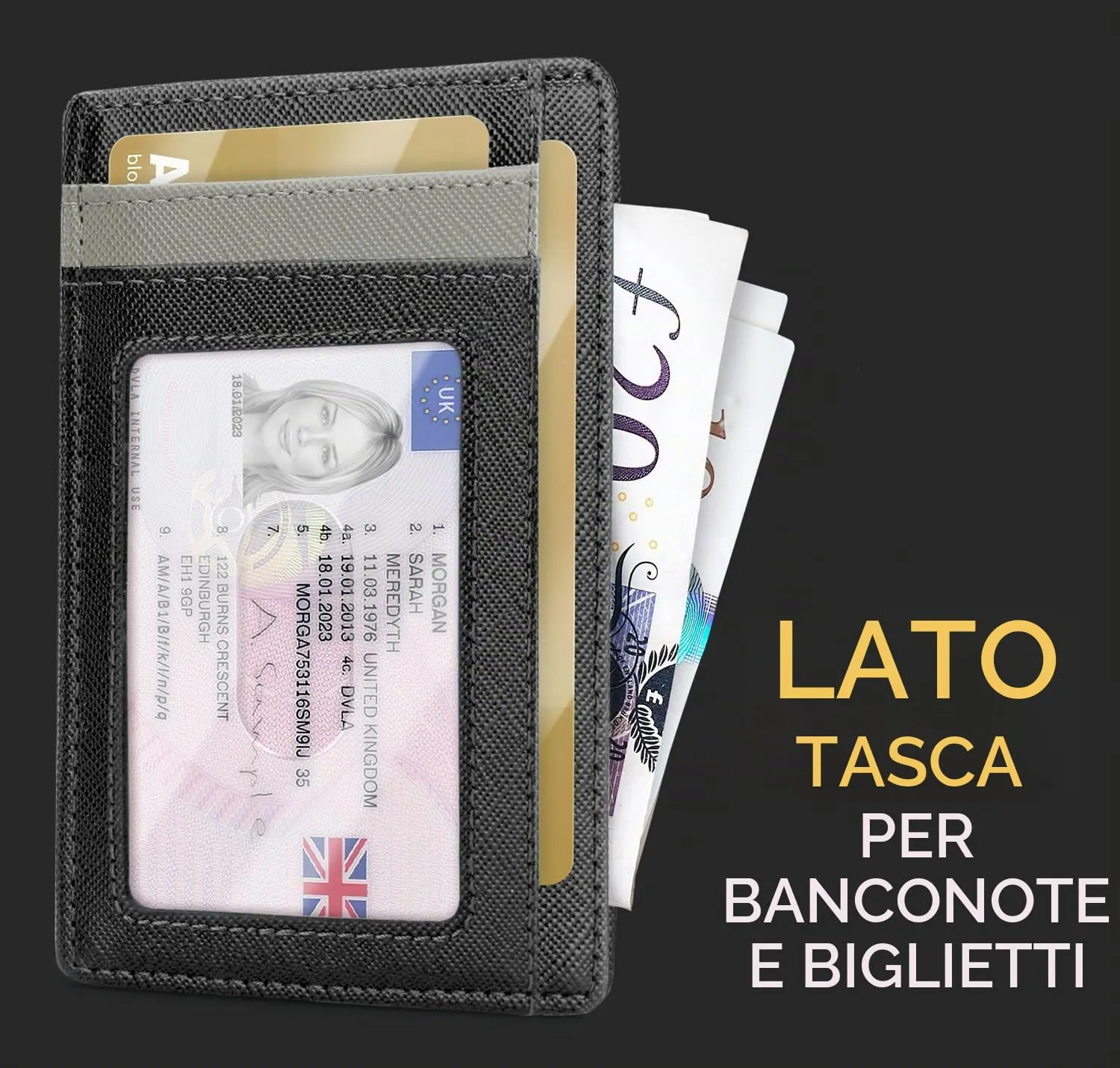 PIRNA Portafoglio Slim RFID Porta Carte di Credito - Nero/Grigio - immagine 3