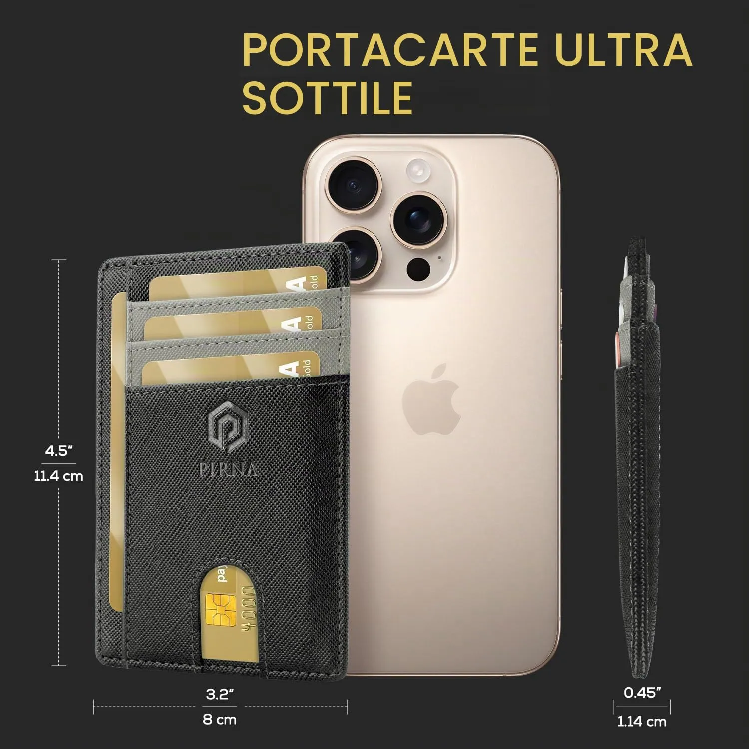PIRNA Portafoglio Slim RFID Porta Carte di Credito - Nero/Grigio - immagine 5