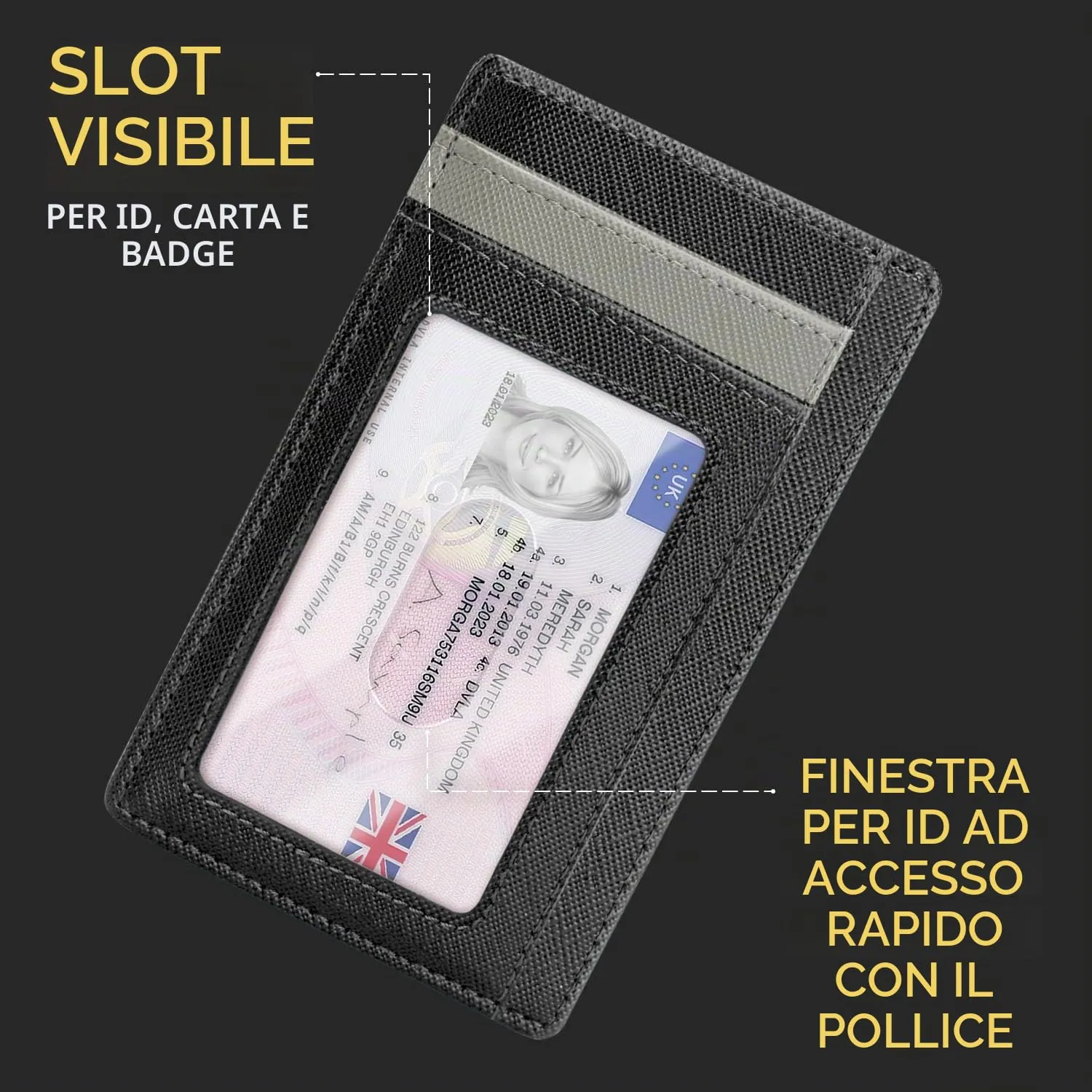 PIRNA Portafoglio Slim RFID Porta Carte di Credito - Nero/Grigio - immagine 6