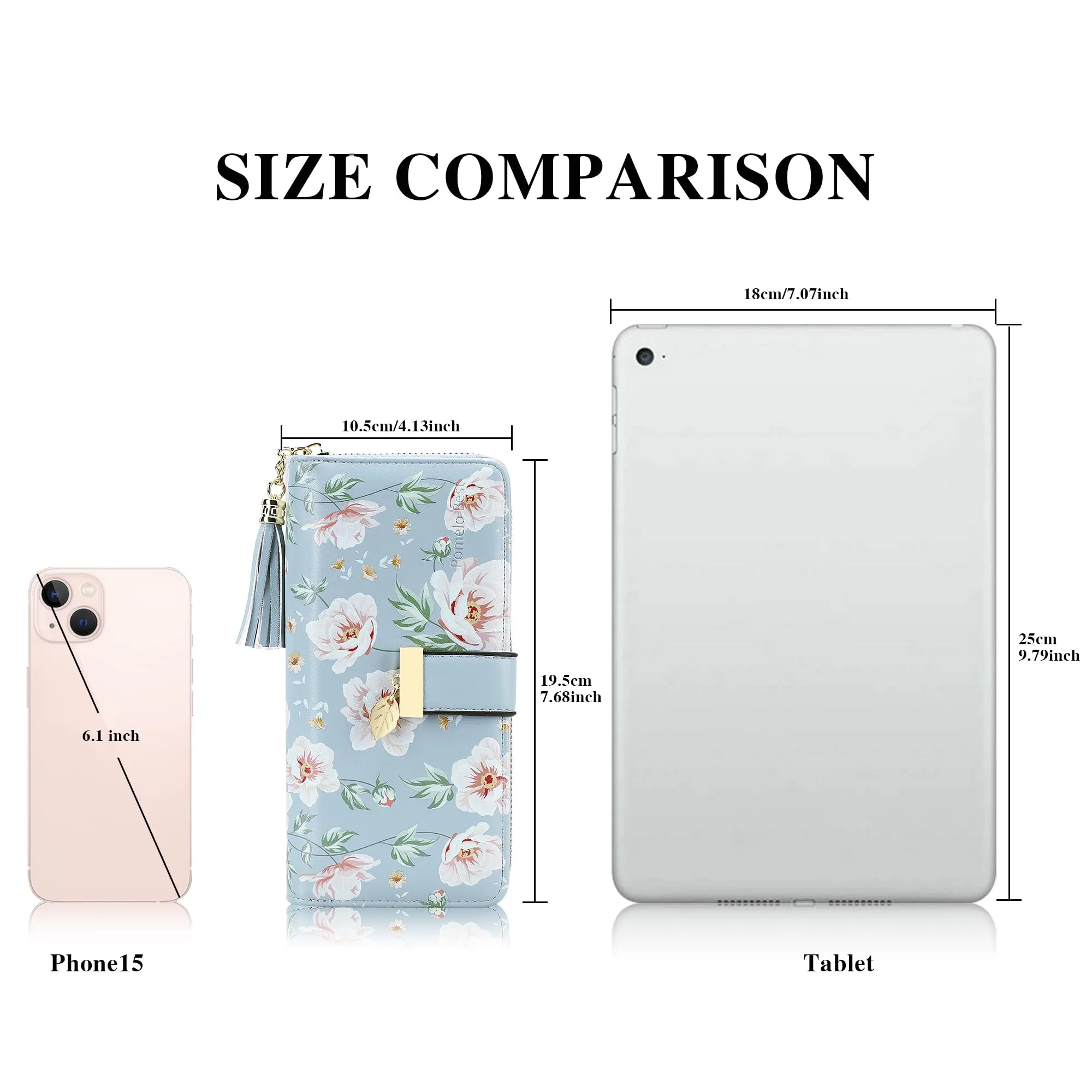 Pomelo Best Portafoglio Donna Lungo con Cerniera, Protezione RFID, Blu Peonia, Floreale - immagine 4