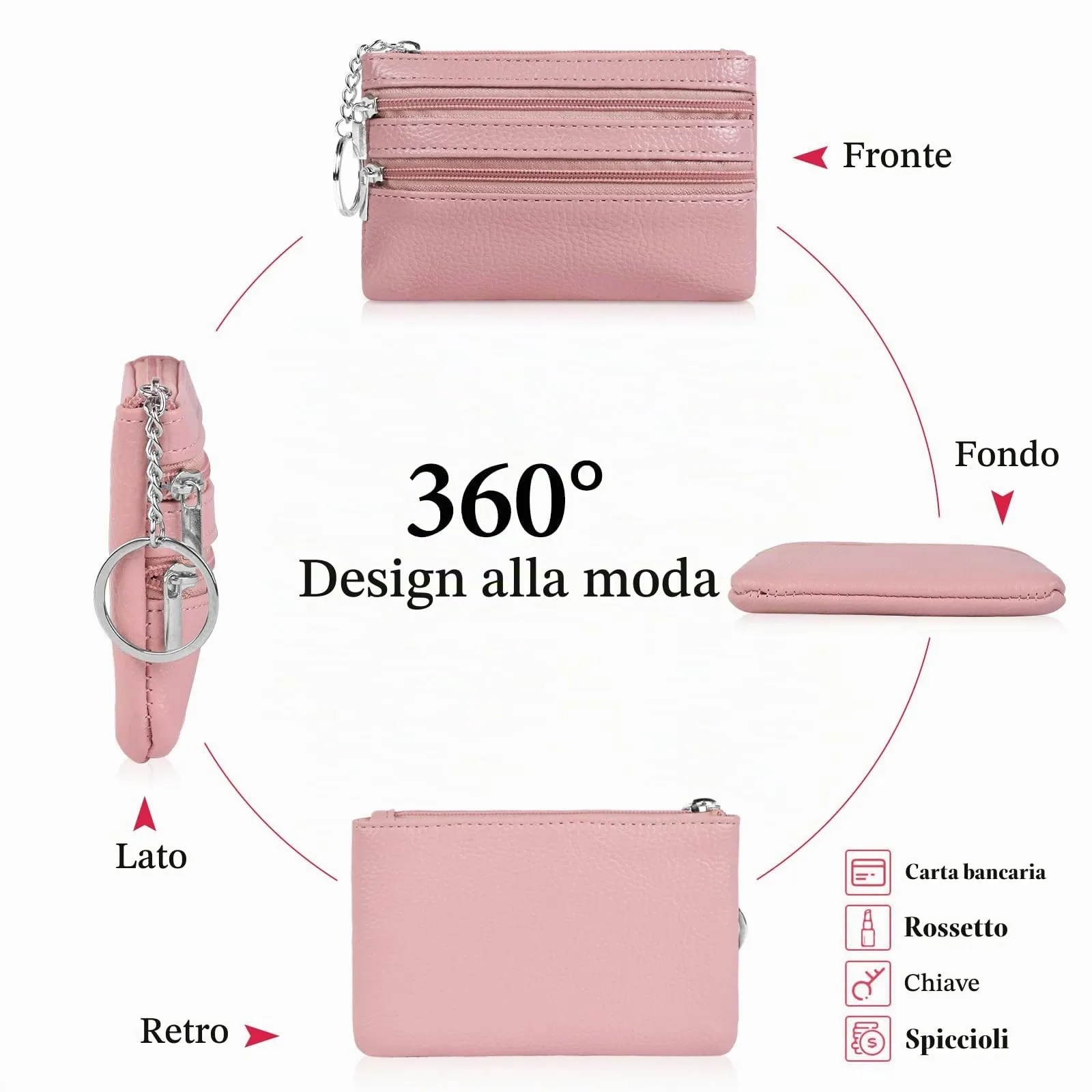 Aucuu Portafoglio in Pelle Donna Mini Portamonete con Portachiavi - immagine 3