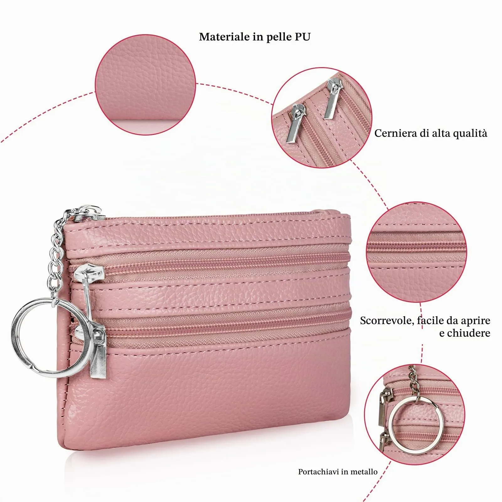 Aucuu Portafoglio in Pelle Donna Mini Portamonete con Portachiavi - immagine 4