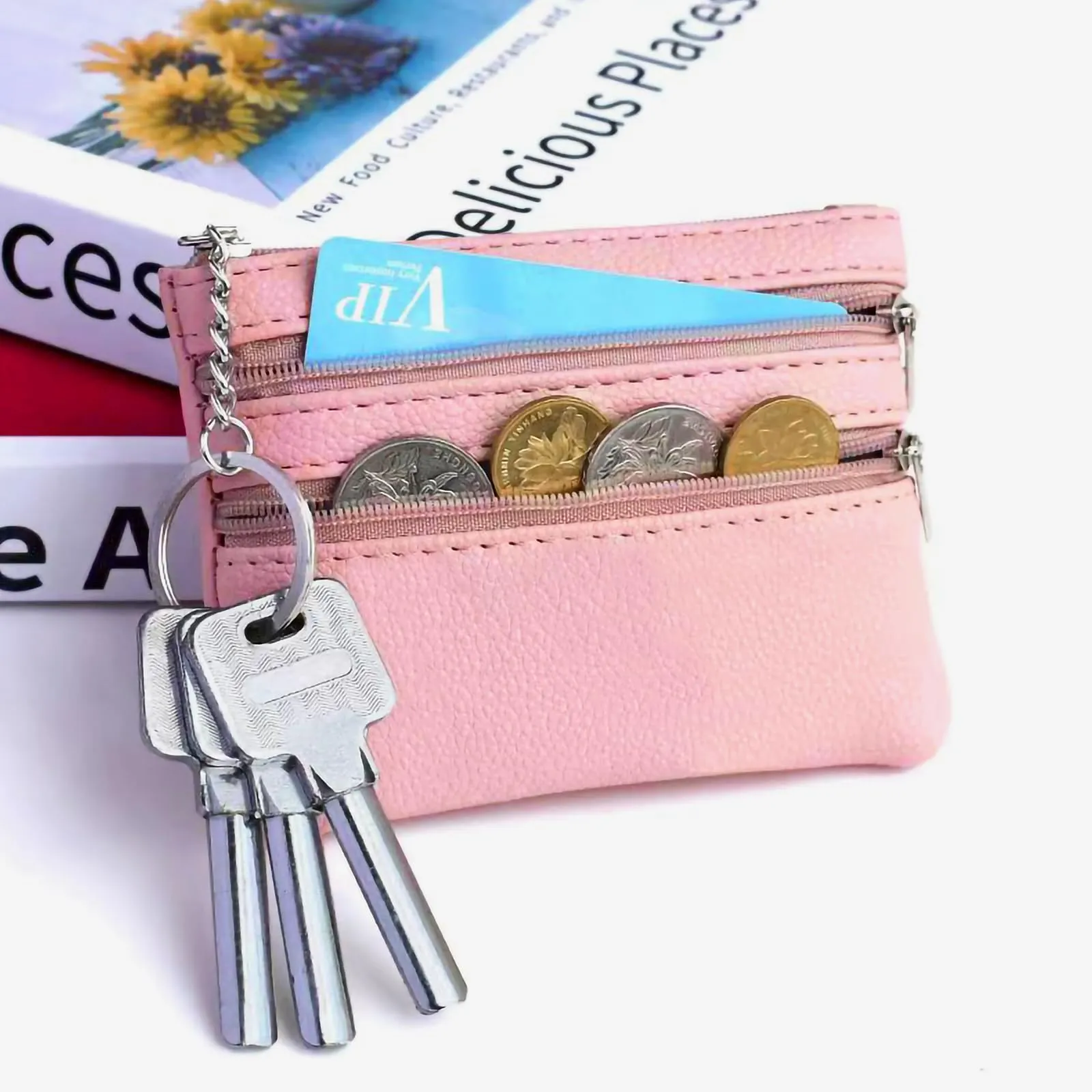 Aucuu Portafoglio in Pelle Donna Mini Portamonete con Portachiavi - immagine 6