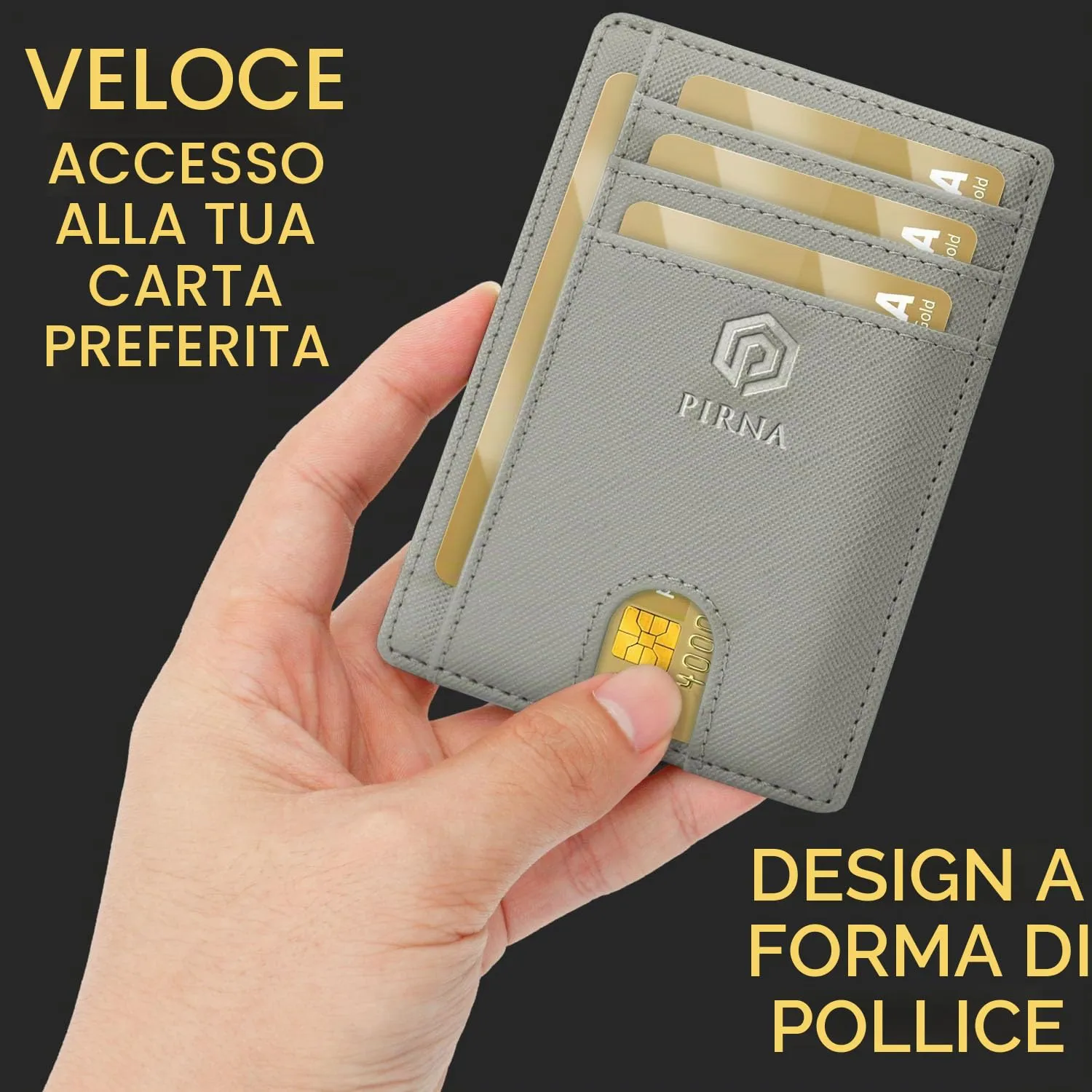 PIRNA Portafoglio Slim RFID Porta Carte di Credito - Grigio Argento - immagine 2
