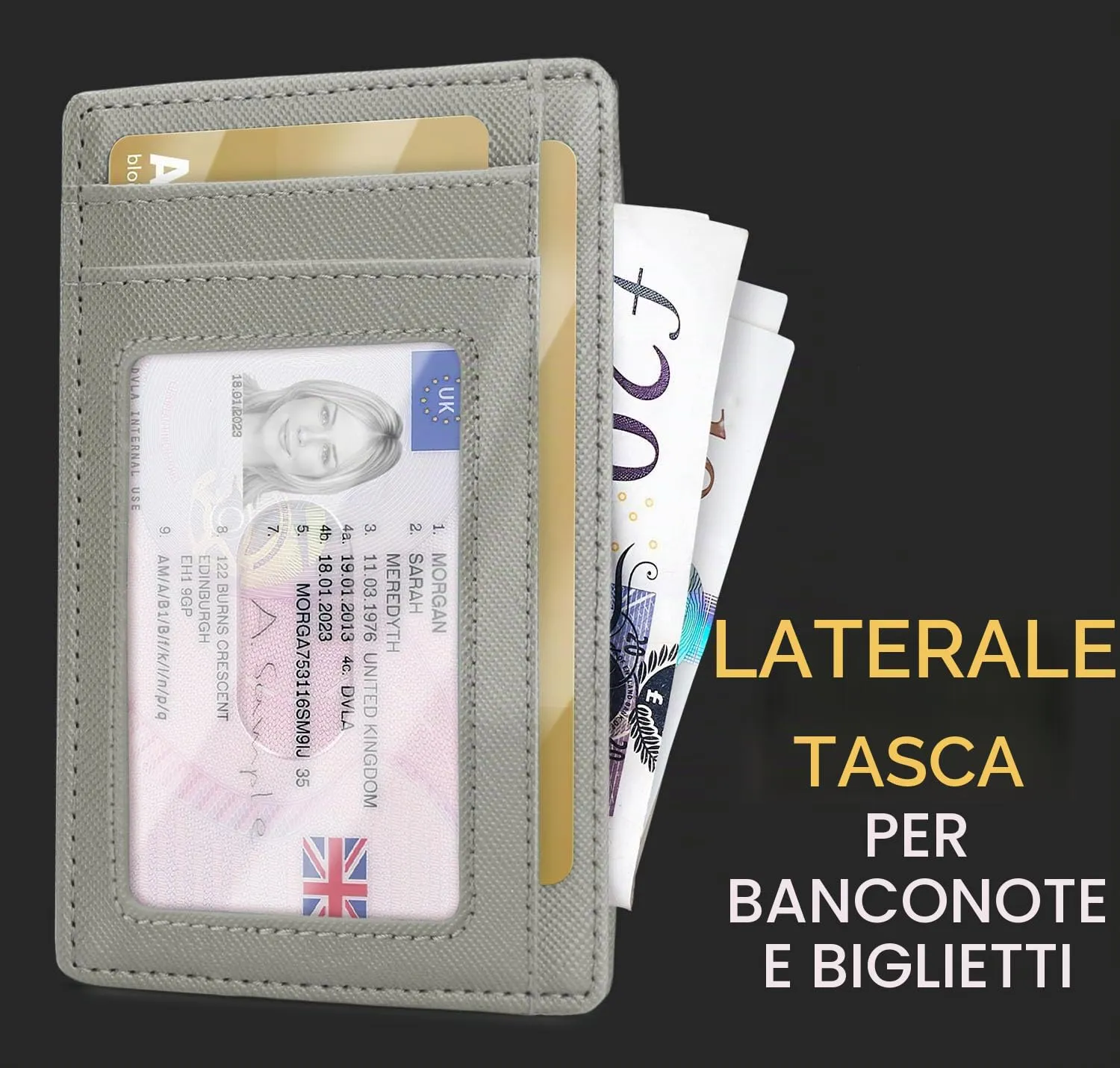 PIRNA Portafoglio Slim RFID Porta Carte di Credito - Grigio Argento - immagine 3