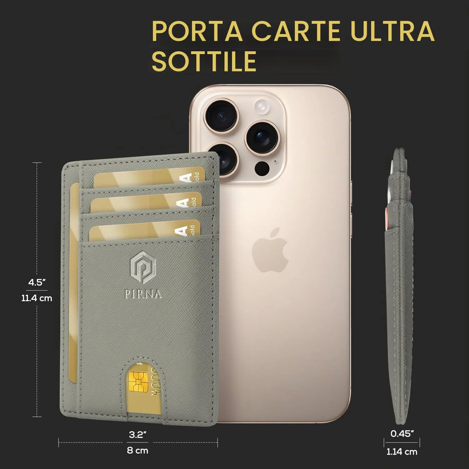PIRNA Portafoglio Slim RFID Porta Carte di Credito - Grigio Argento - immagine 5