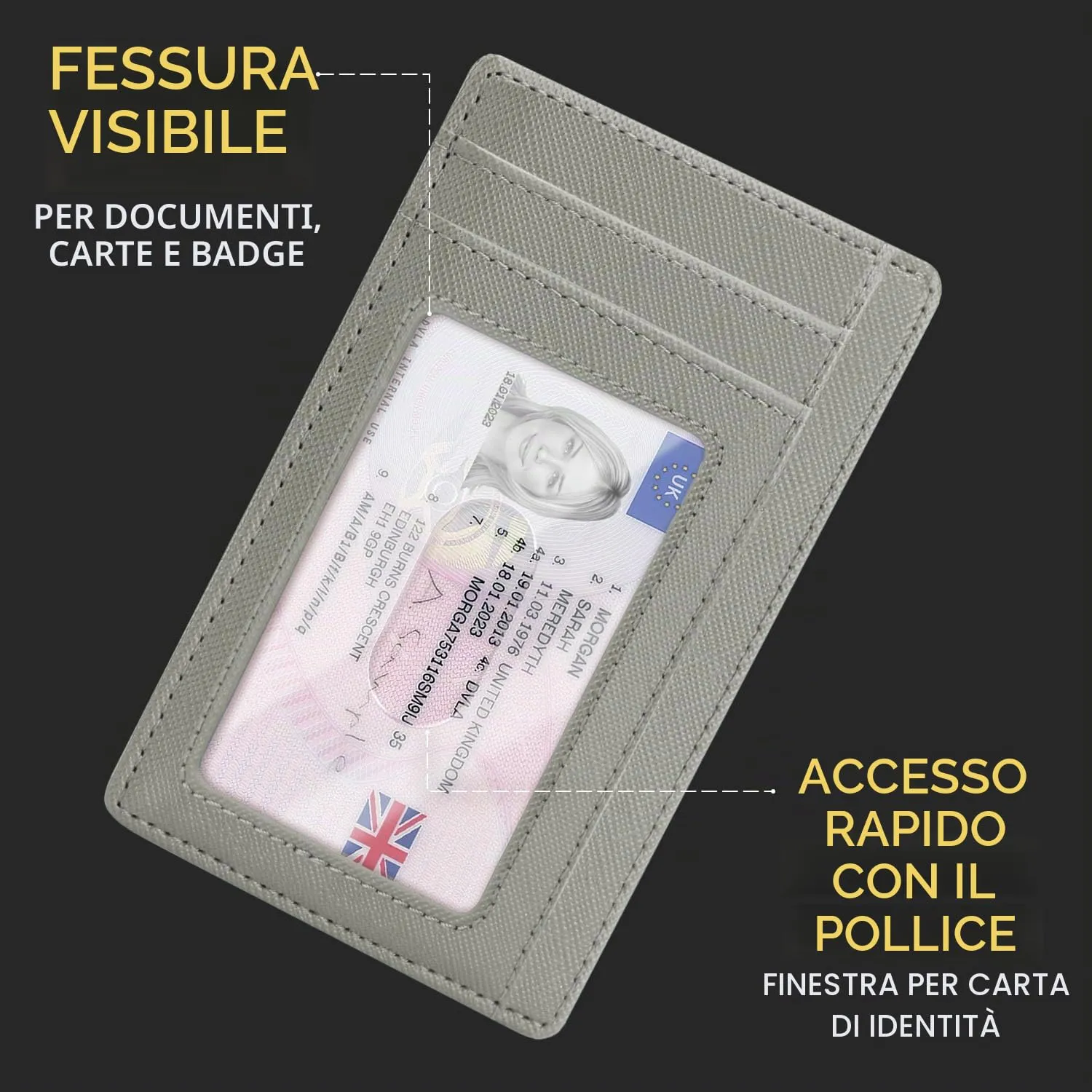 PIRNA Portafoglio Slim RFID Porta Carte di Credito - Grigio Argento - immagine 6