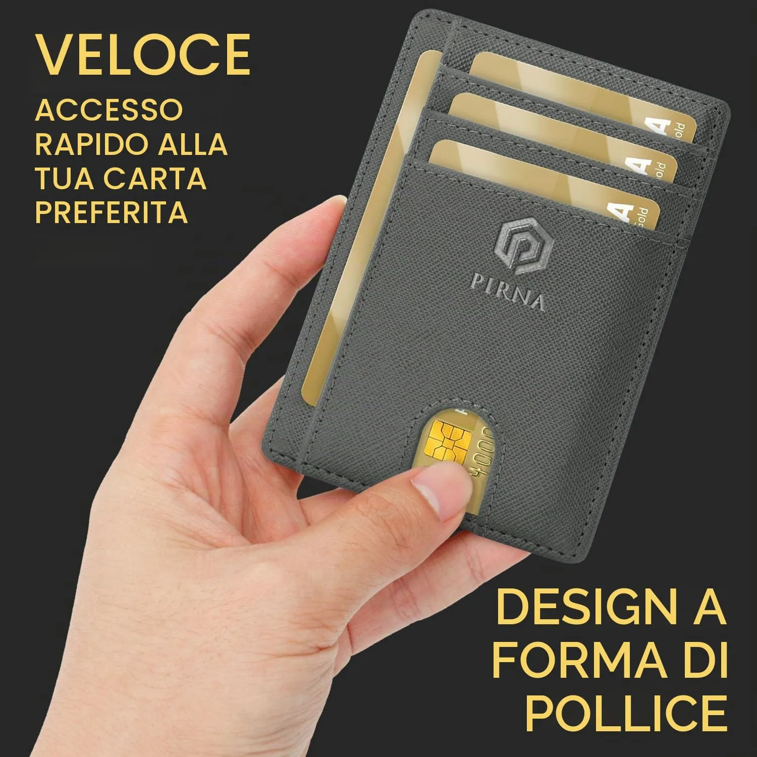 PIRNA Portafoglio Slim RFID Unisex - Porta Carte di Credito - Grigio Canna Di Fucile - immagine 2