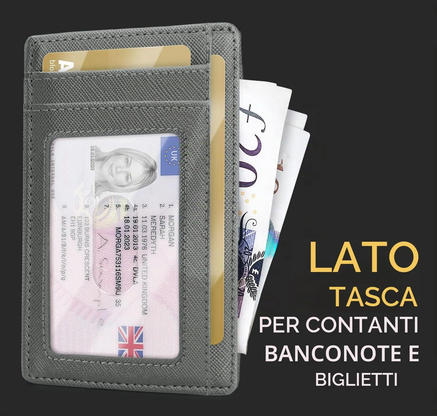 PIRNA Portafoglio Slim RFID Unisex - Porta Carte di Credito - Grigio Canna Di Fucile - immagine 3