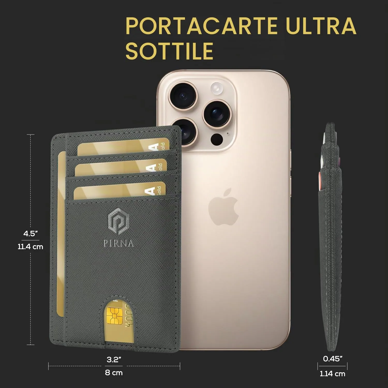 PIRNA Portafoglio Slim RFID Unisex - Porta Carte di Credito - Grigio Canna Di Fucile - immagine 5