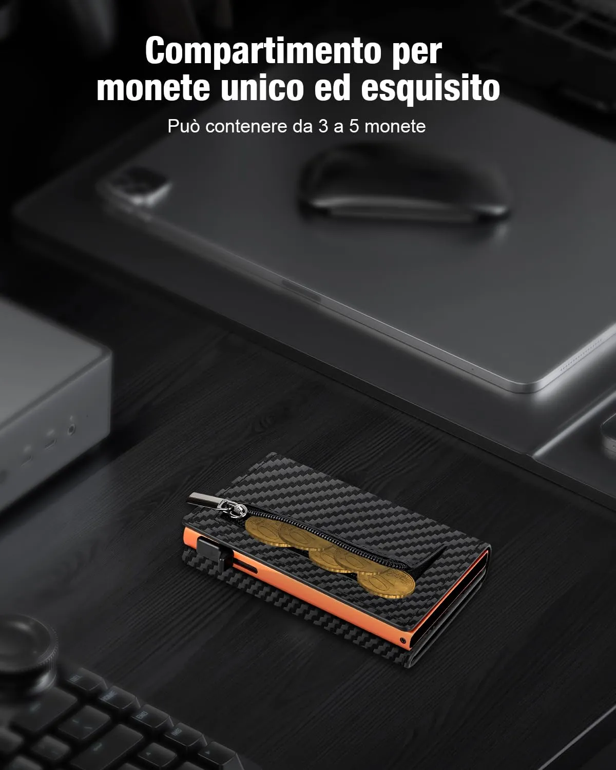 dwnkove Portafoglio Uomo Slim in Pelle Pop-up con Chiusura Magnetica, Finestra ID, RFID, Nero e Arancione - immagine 4