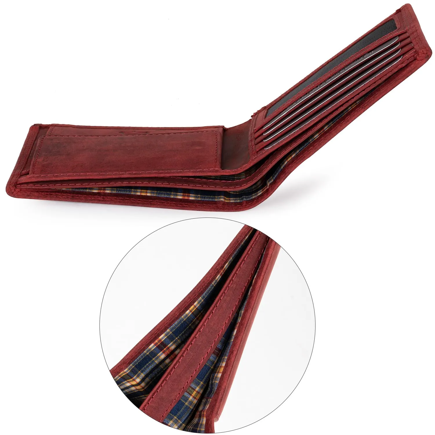Fa.Volmer Portafoglio da uomo in pelle con protezione RFID, 6 scomparti per carte di credito, formato orizzontale, Hunter Red - immagine 3