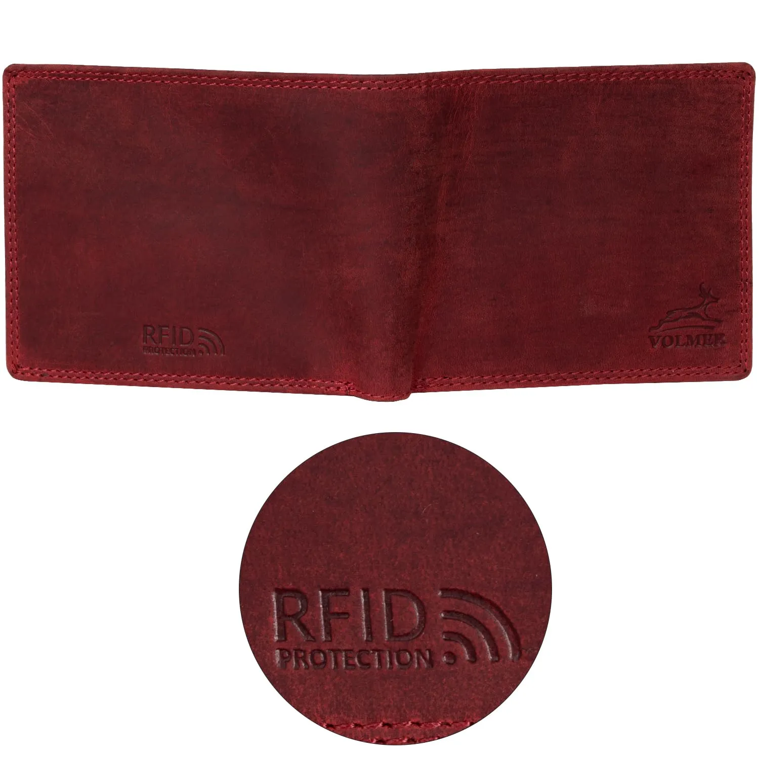 Fa.Volmer Portafoglio da uomo in pelle con protezione RFID, 6 scomparti per carte di credito, formato orizzontale, Hunter Red - immagine 5