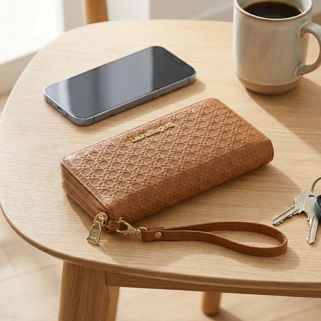 Laura Biagiotti Portafoglio Donna Grande in PU Effetto Intrecciato con Portamonete - immagine 4