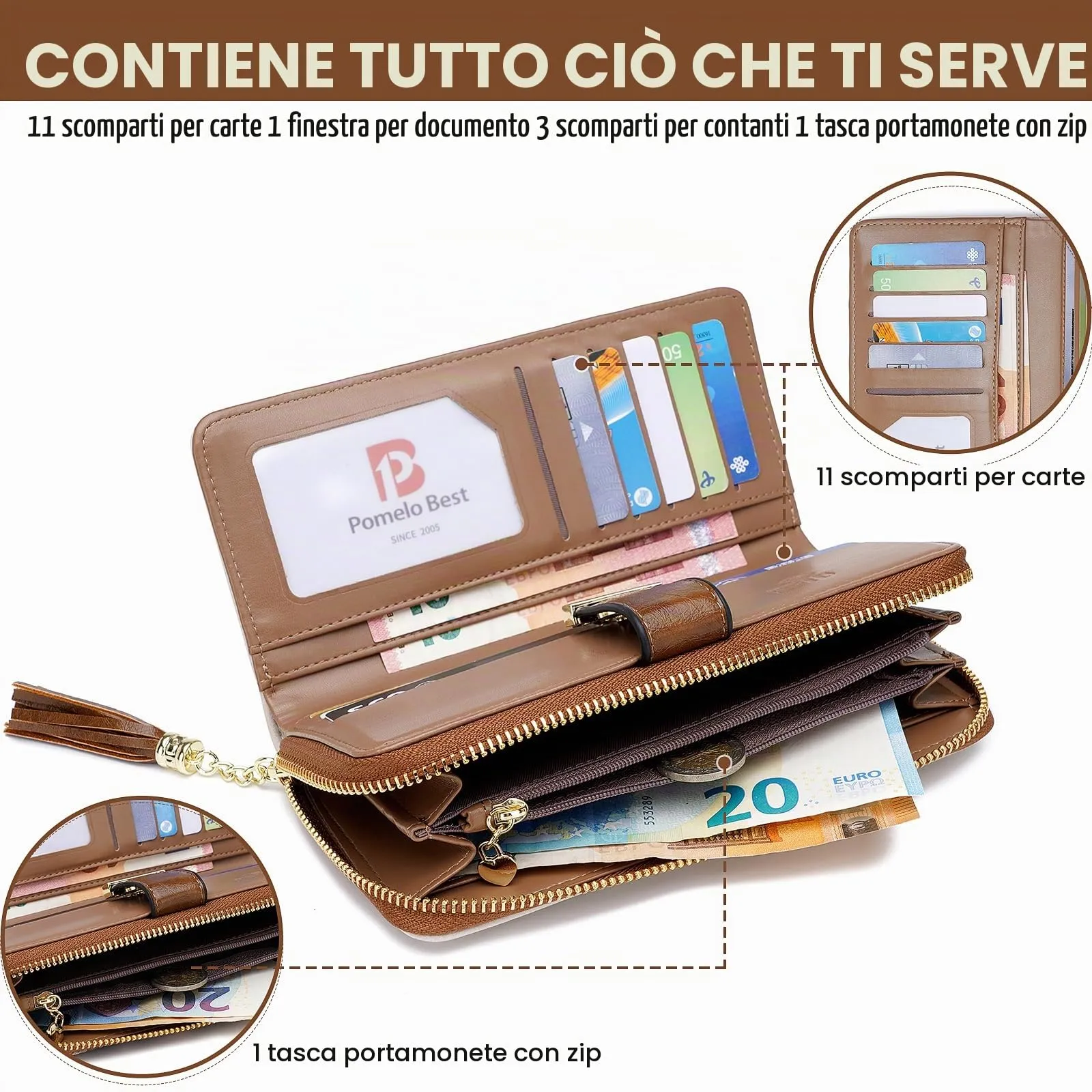 Pomelo Best Portafoglio Donna Lungo con Cerniera e Portamonete, Pelle Sintetica, Protezione RFID - immagine 3