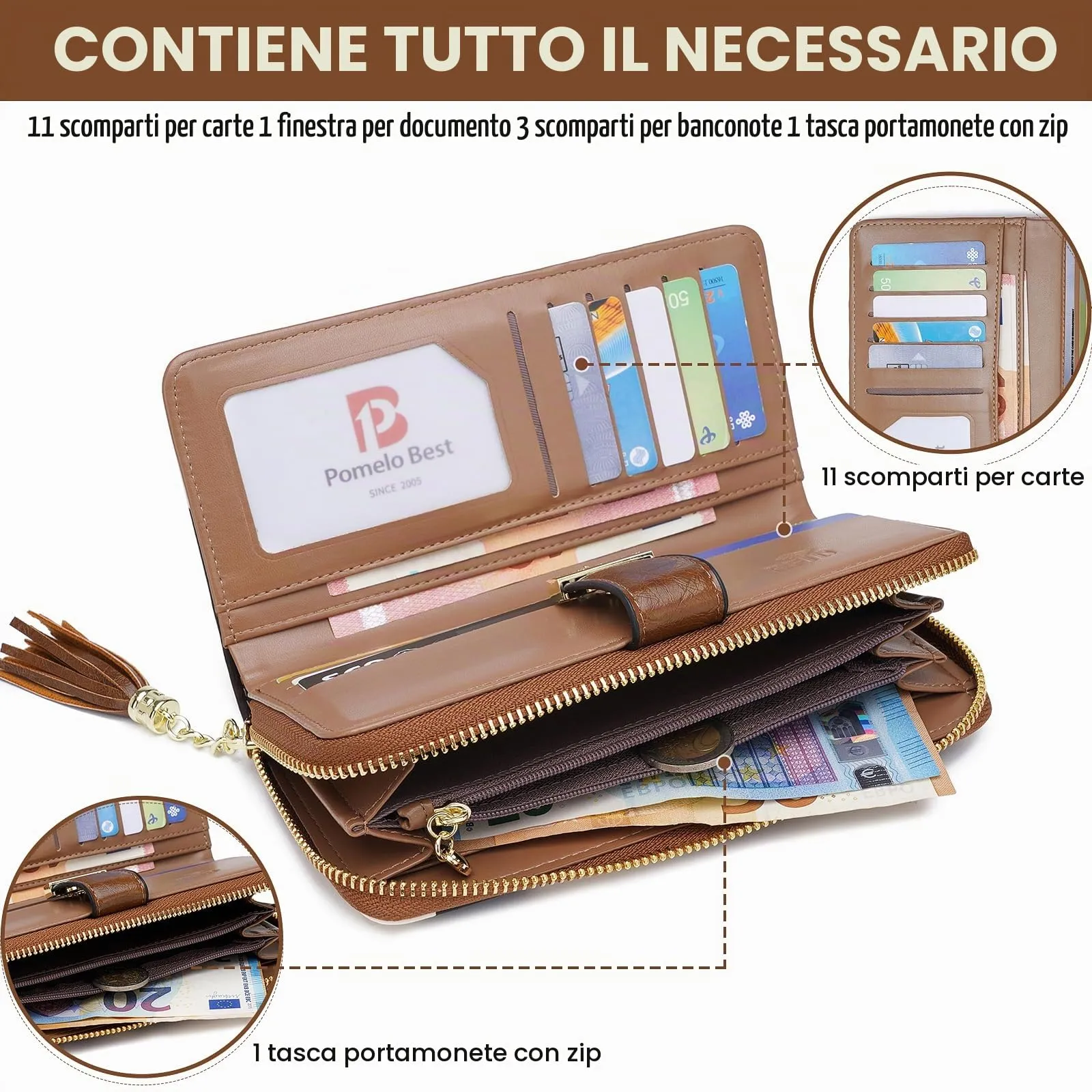 Pomelo Best Portafoglio Donna Lungo con Cerniera e Portamonete, Pelle Sintetica, RFID, Verde Floreale - immagine 2
