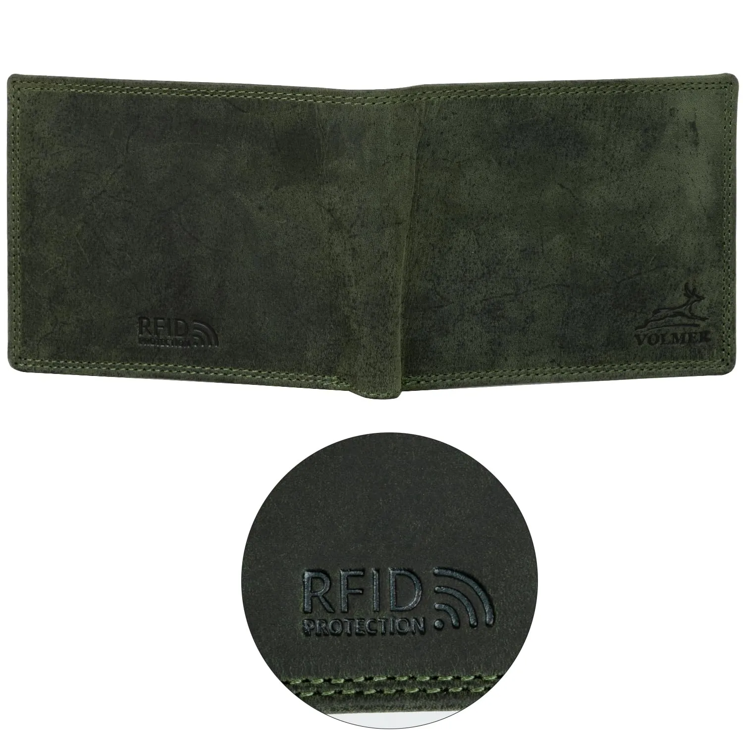 Fa.Volmer Portafoglio da uomo in pelle con protezione RFID, formato orizzontale, Verde oliva - immagine 5